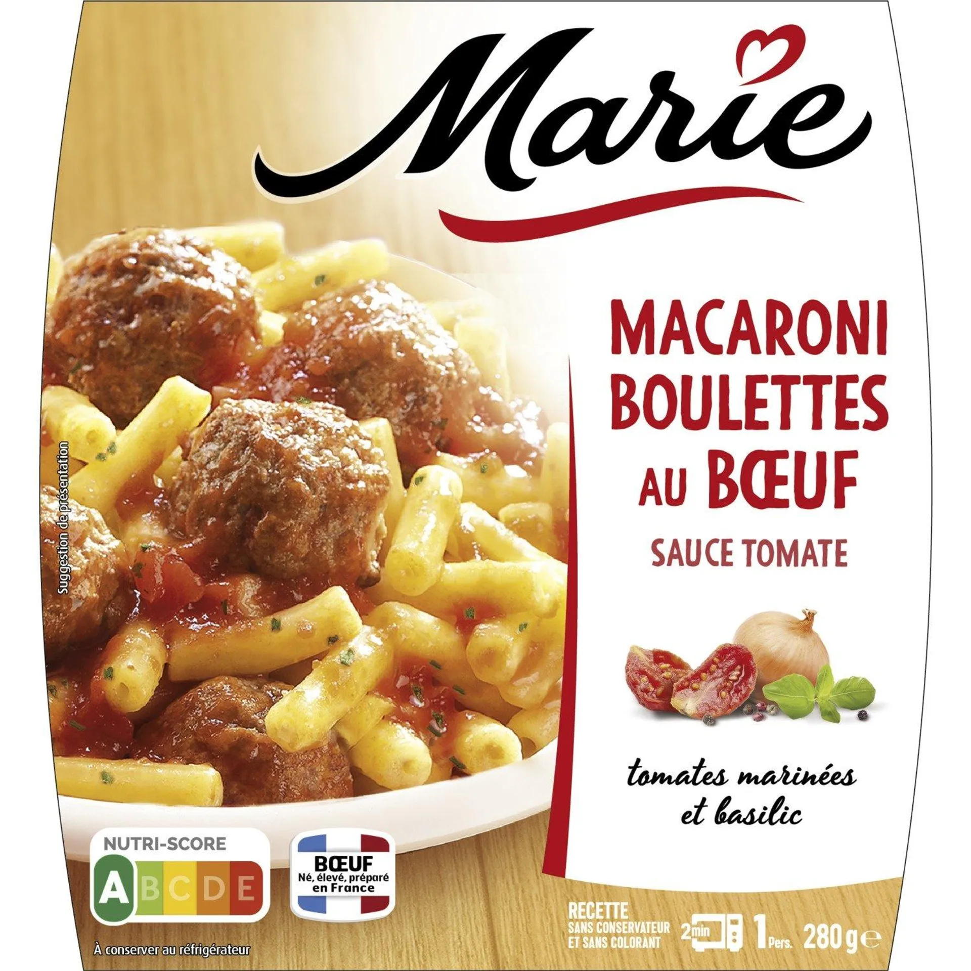 Plat cuisiné macaroni/boulettes bœuf MARIE