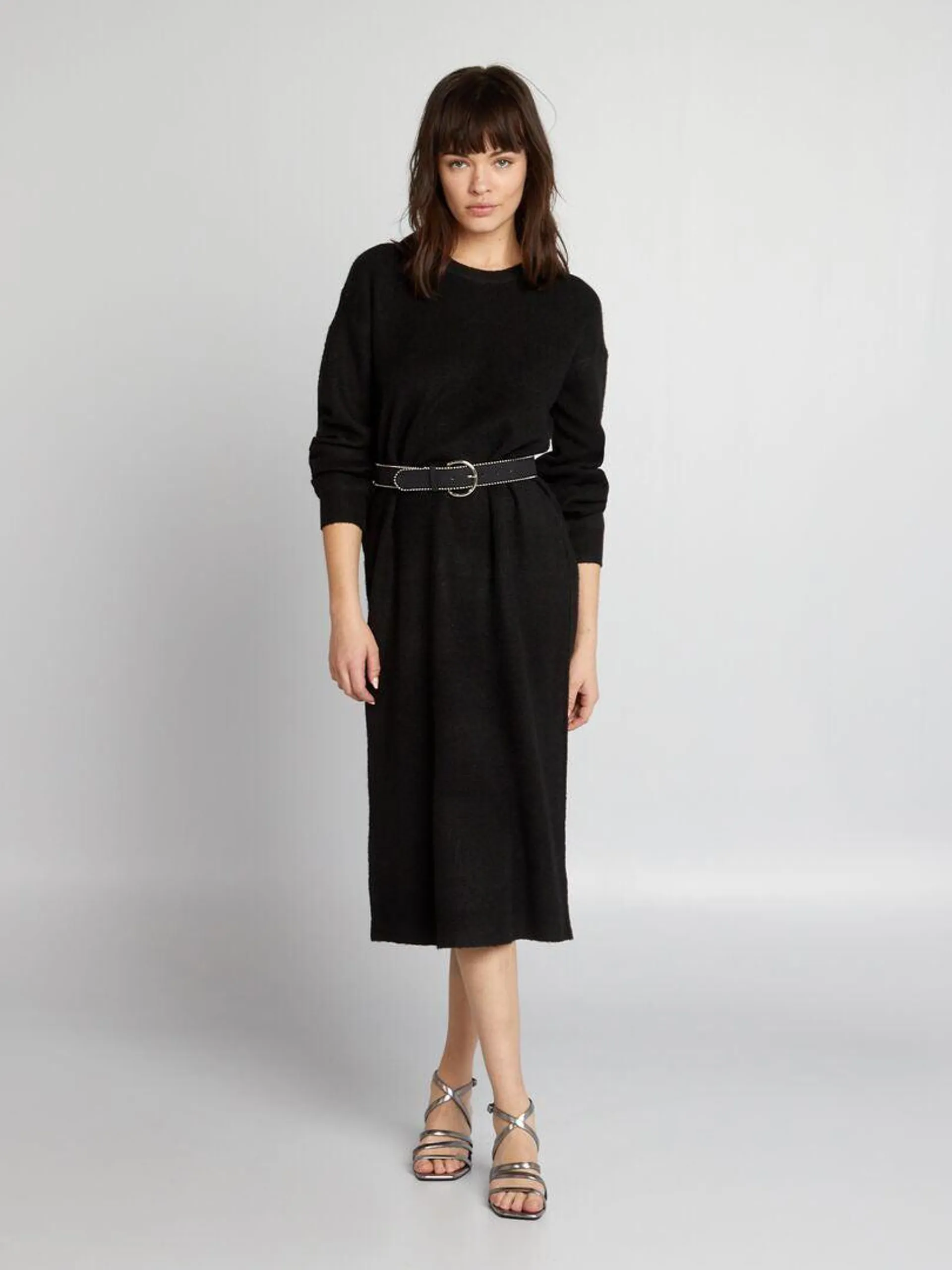 Robe pull longueur midi - Noir uni