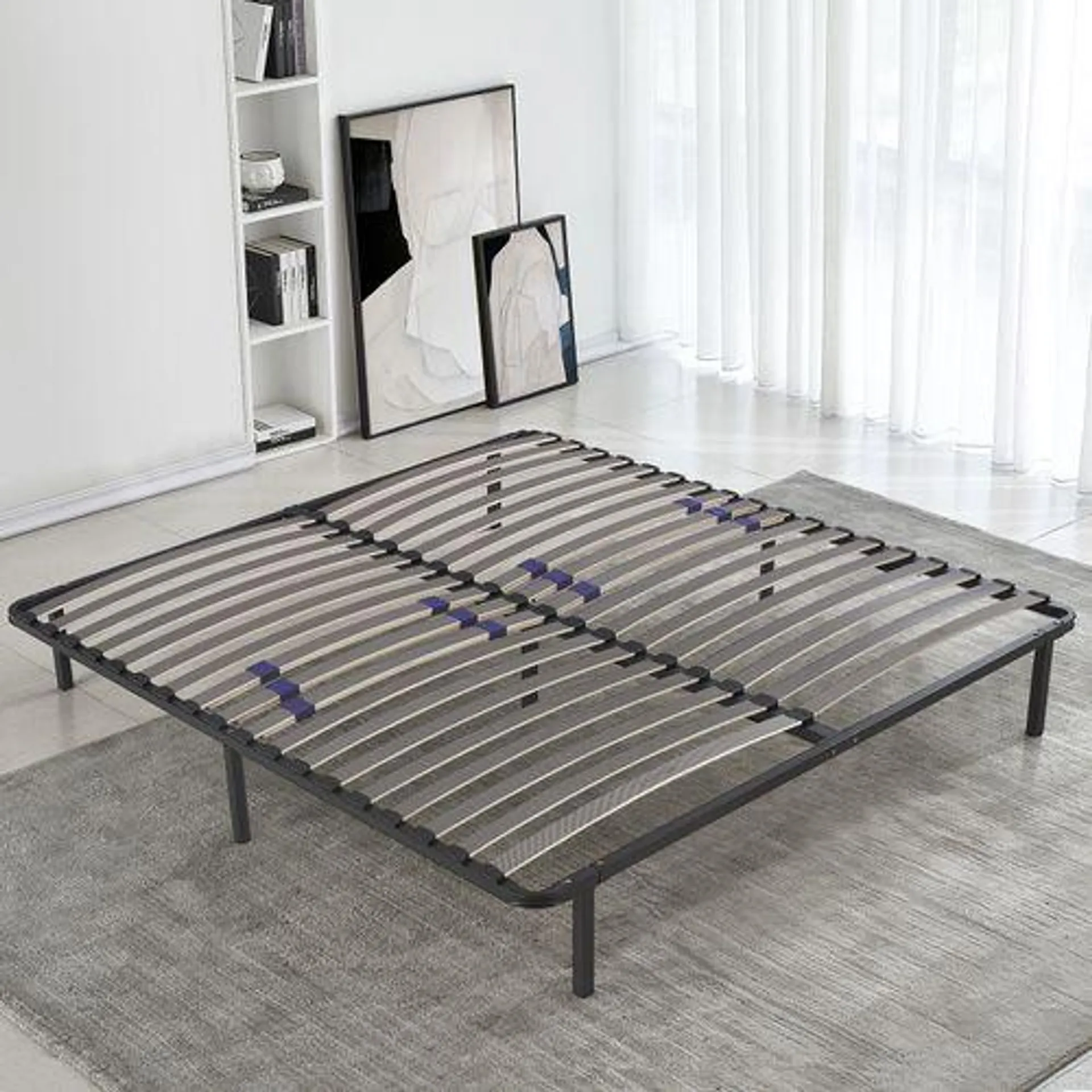 SAMPUR Sommier ConfortFlex 160 x 200 cm - Lattes effet carbone réglables - 7 pieds inclus