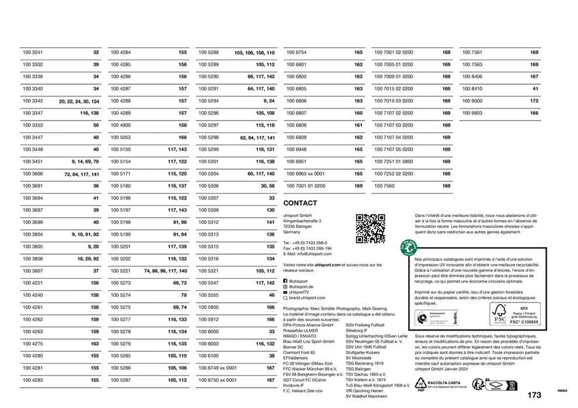 Table des matières du 24 janvier au 31 décembre 2024 - Catalogue page 173