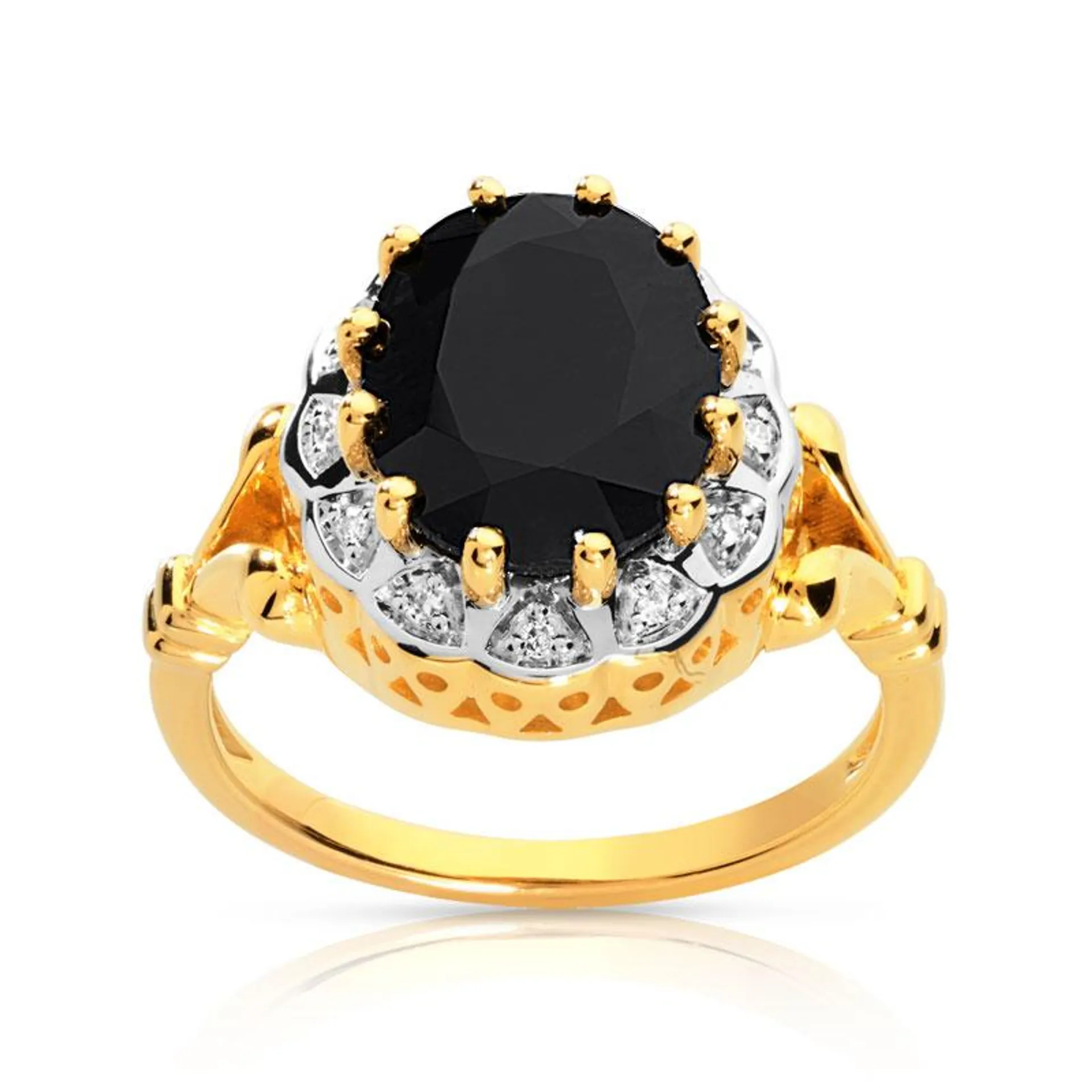 Bague or 750 2 tons saphir ovale et diamants