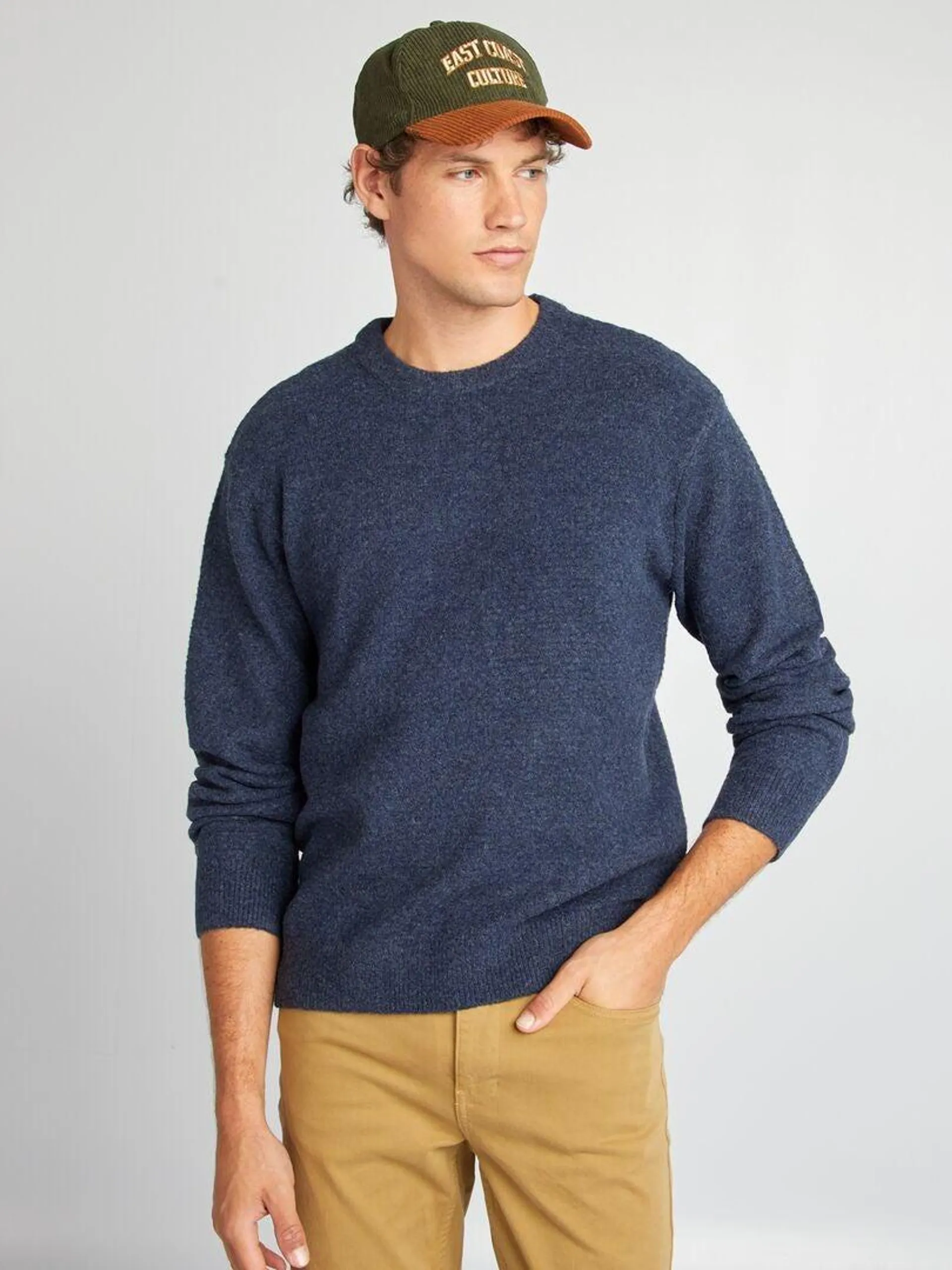 Pull en maille à col rond - Bleu