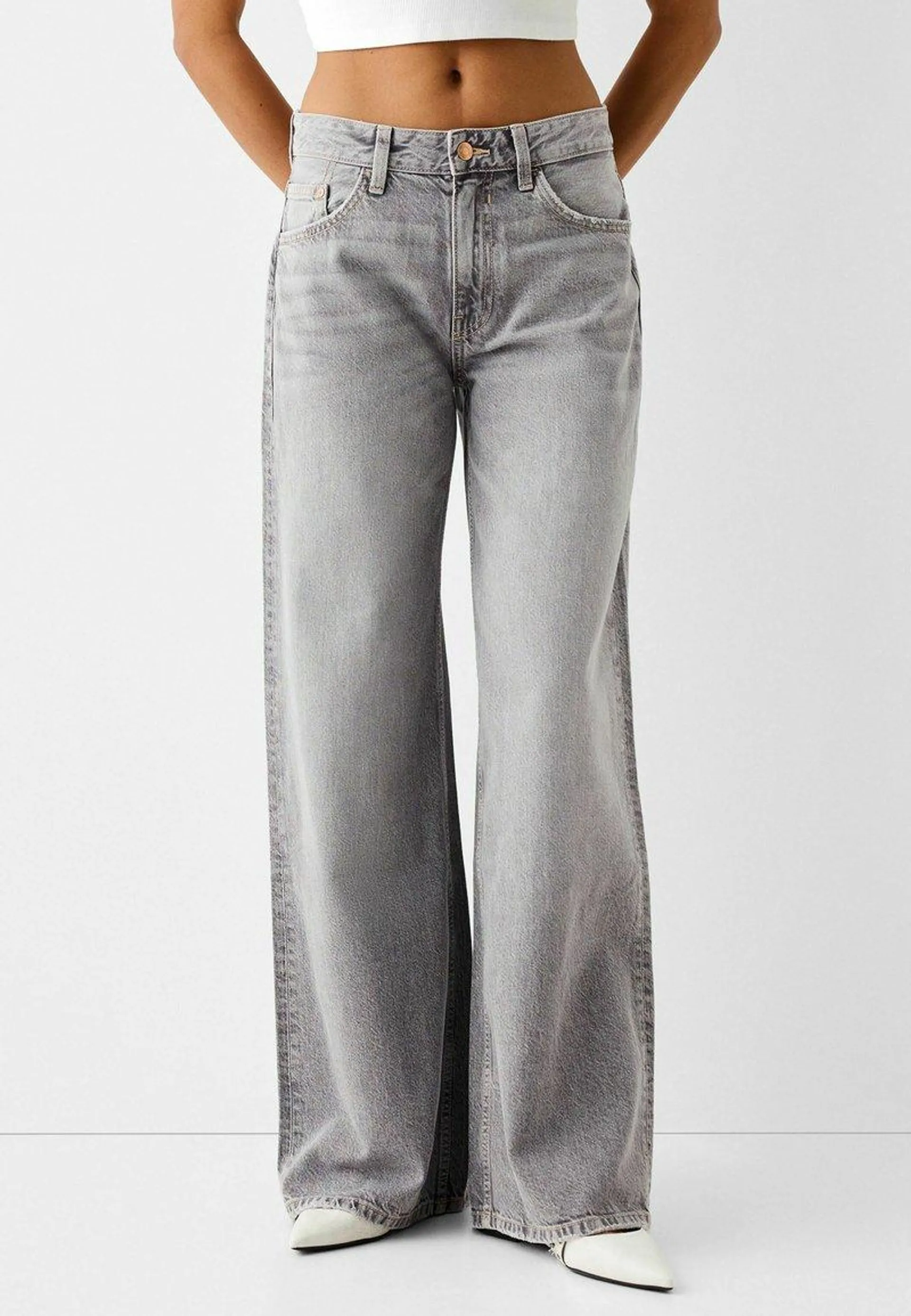 WIDE-LEG - Jean boyfriend - light grey