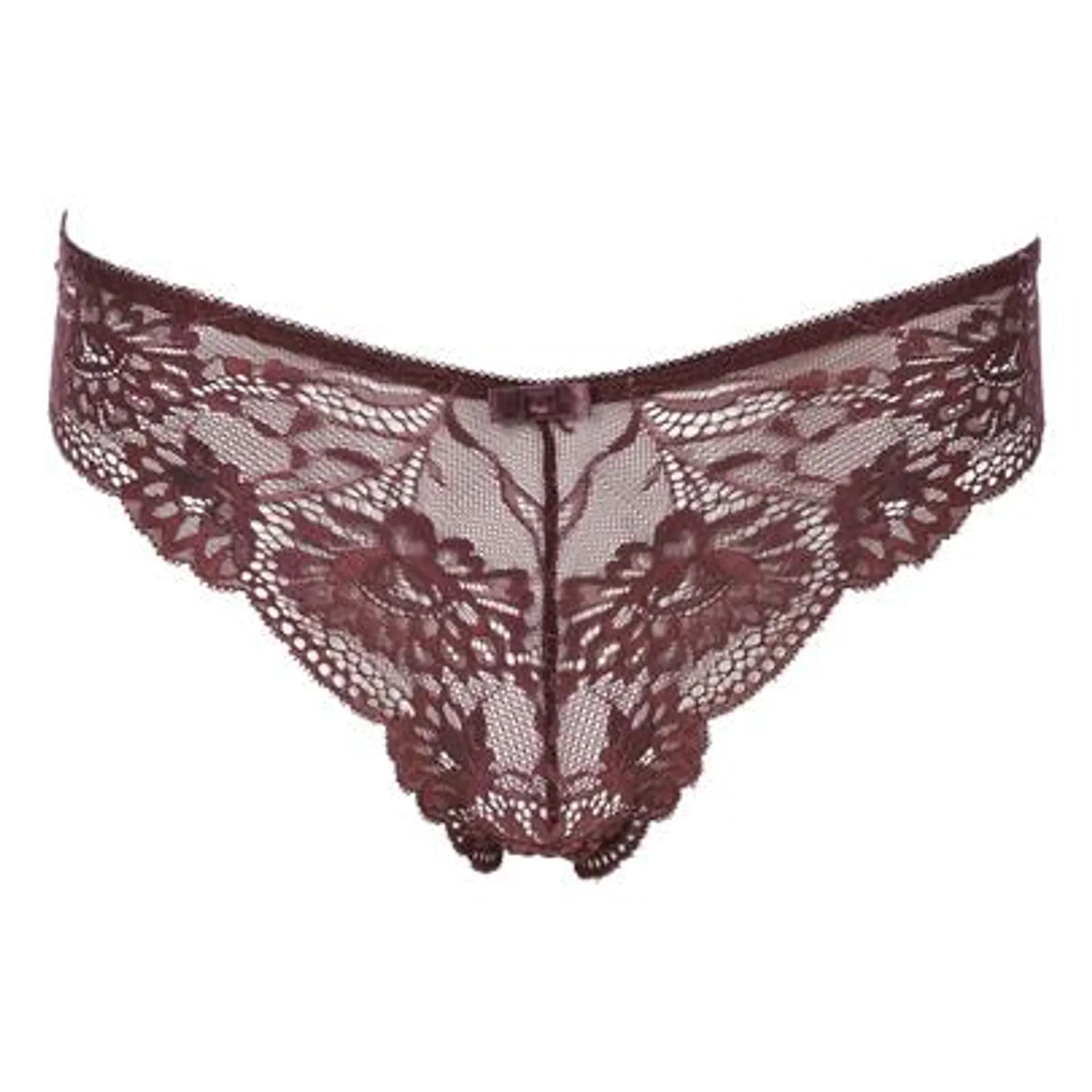 Tanga en dentelle prune