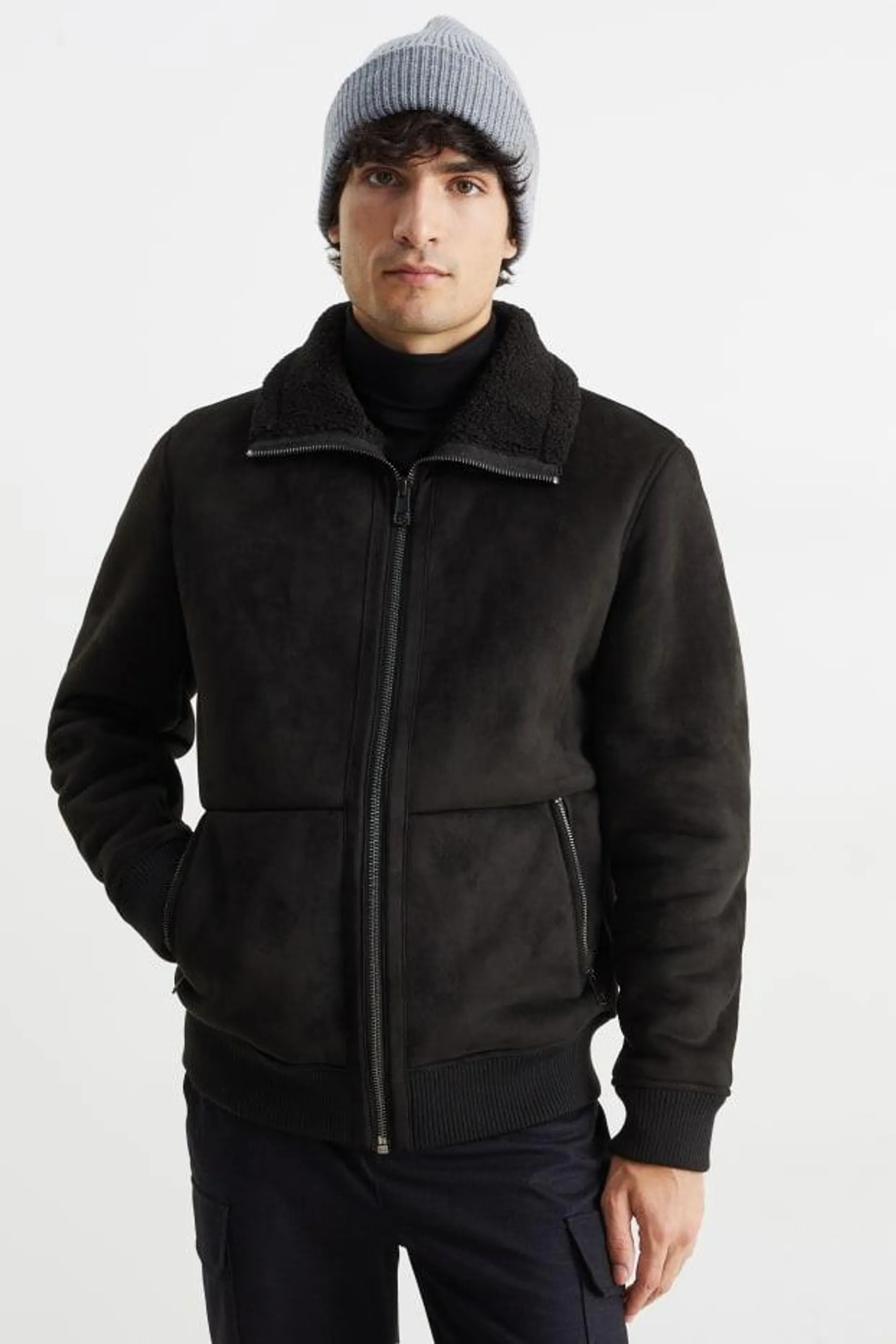 Faux shearling jacket - faux suede