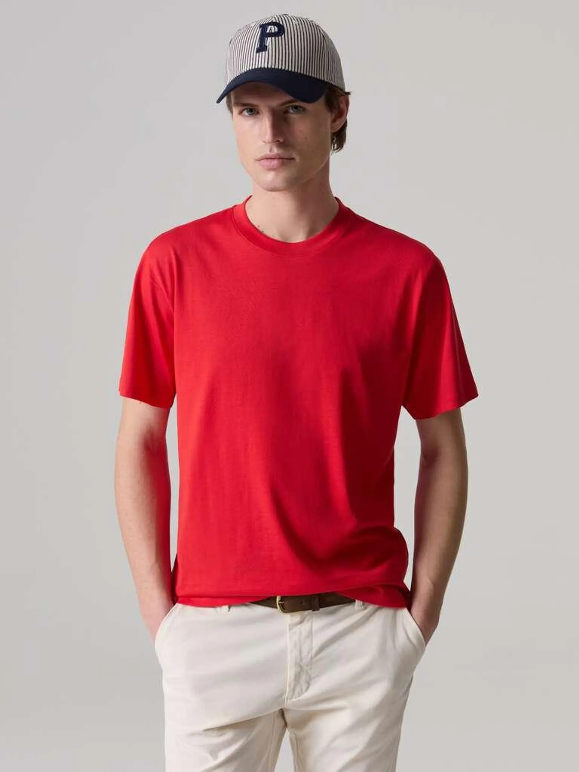 Supima cotton T-shirt with round neck Rouge géranium