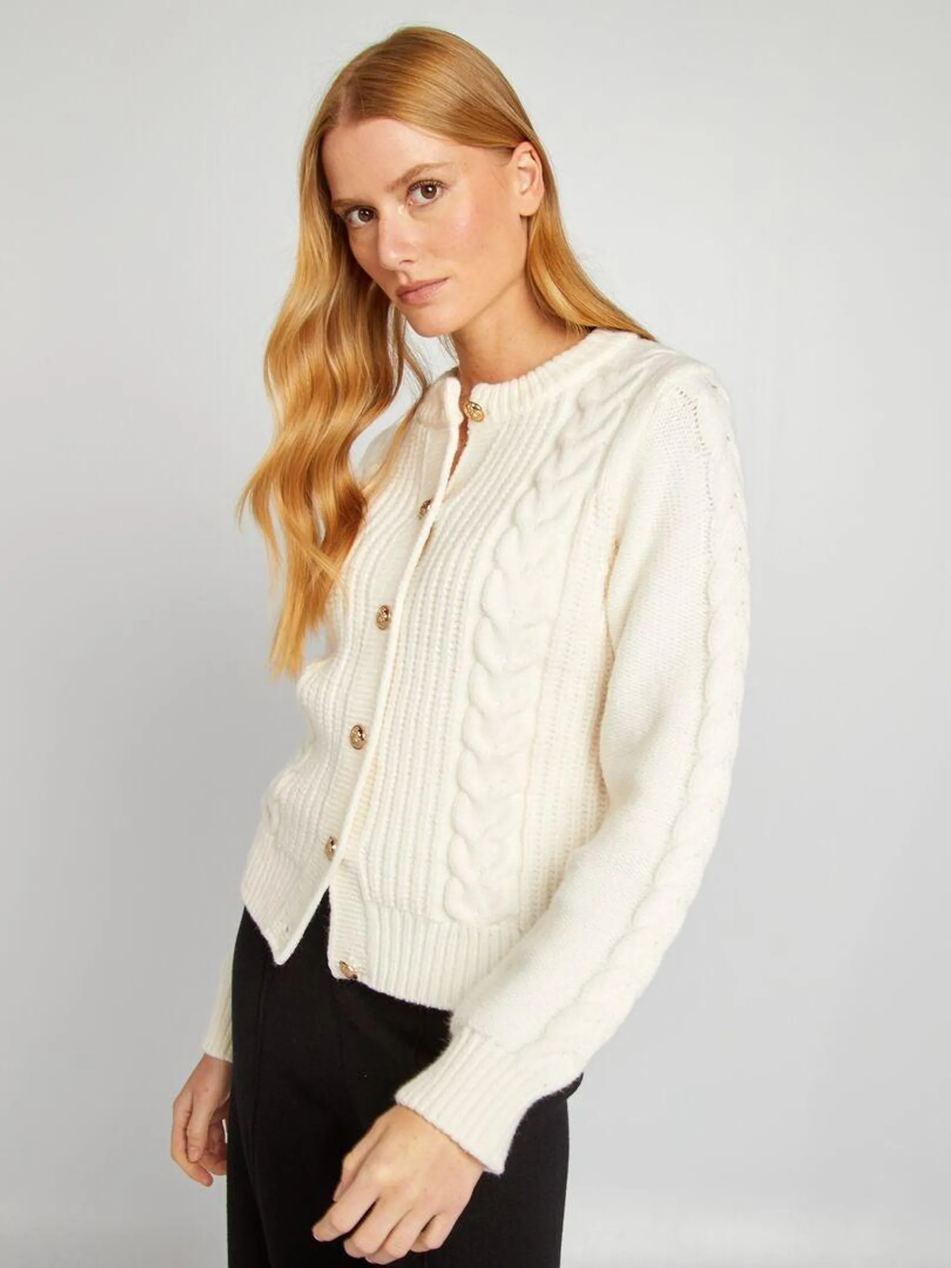 Gilet en maille torsadée - Beige