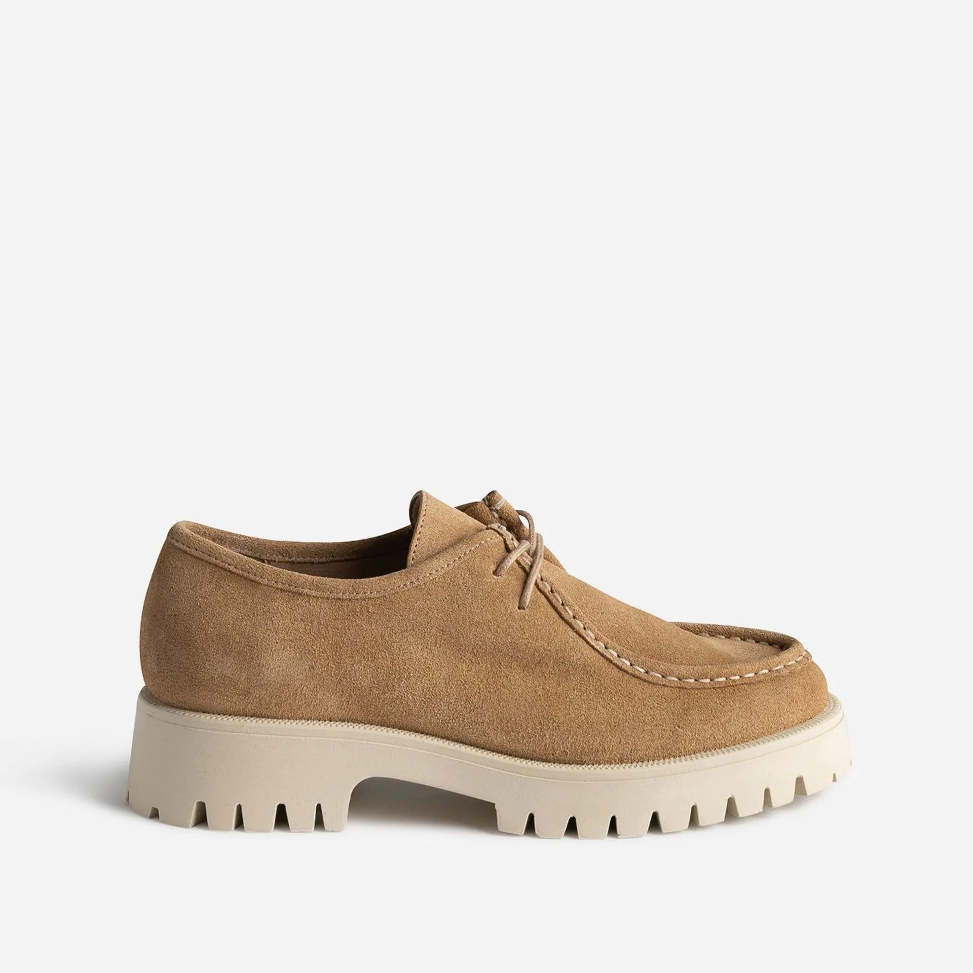 Derby TEXTO beige en cuir velours semelle crantée