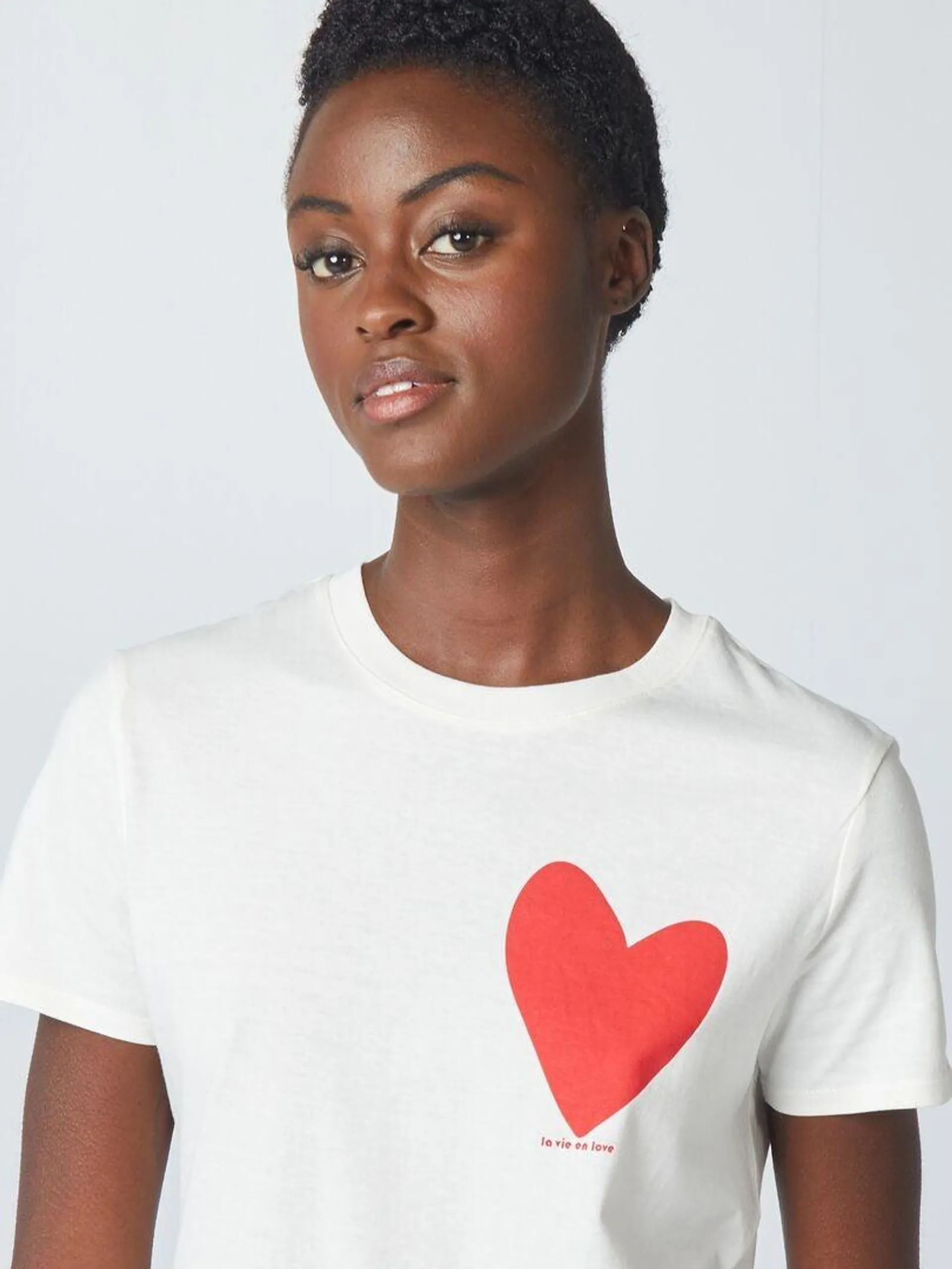 T-shirt en jersey imprimé - Blanc 'coeur'