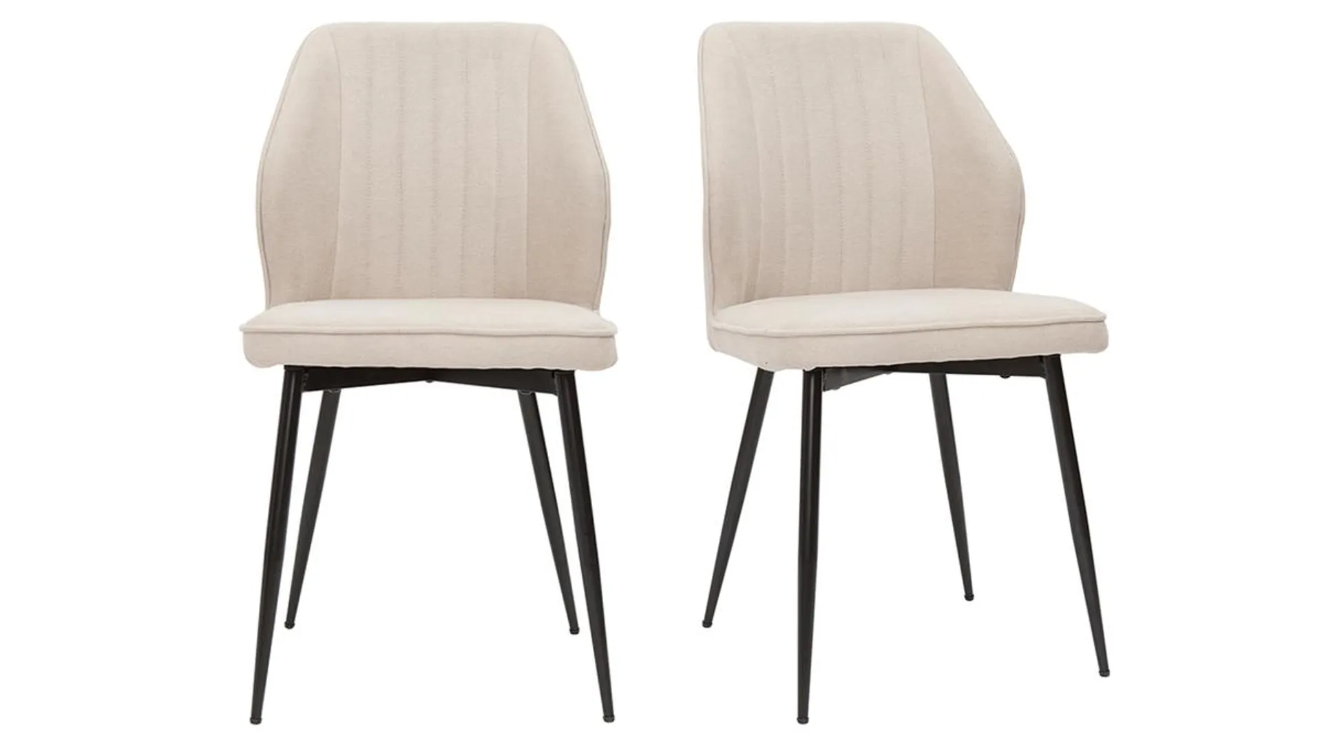 Chaises design en tissu effet velours beige et métal noir (lot de 2) FANETTE