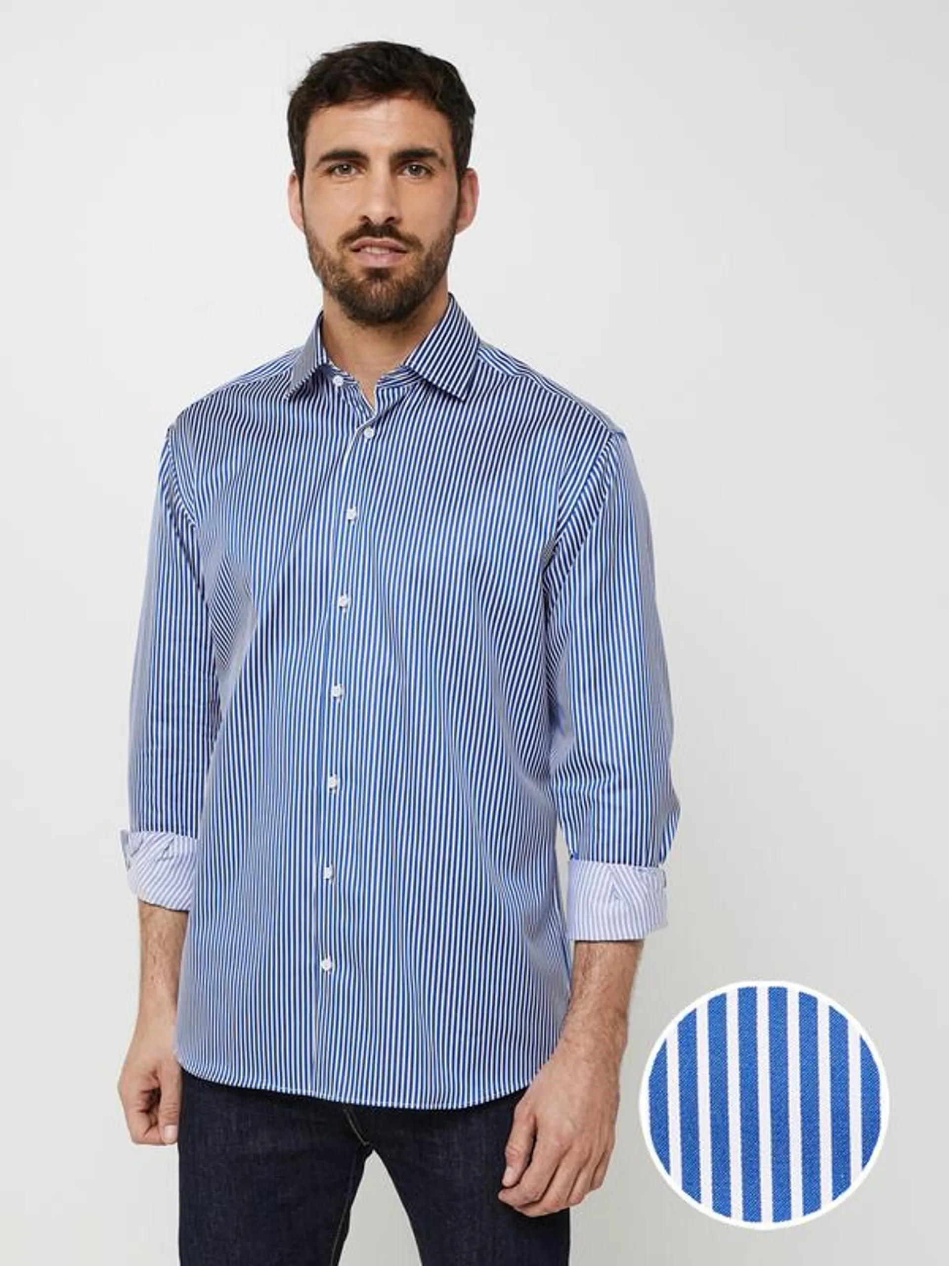 Chemise Droite 1863 Rayures Banquier - Bleu marine