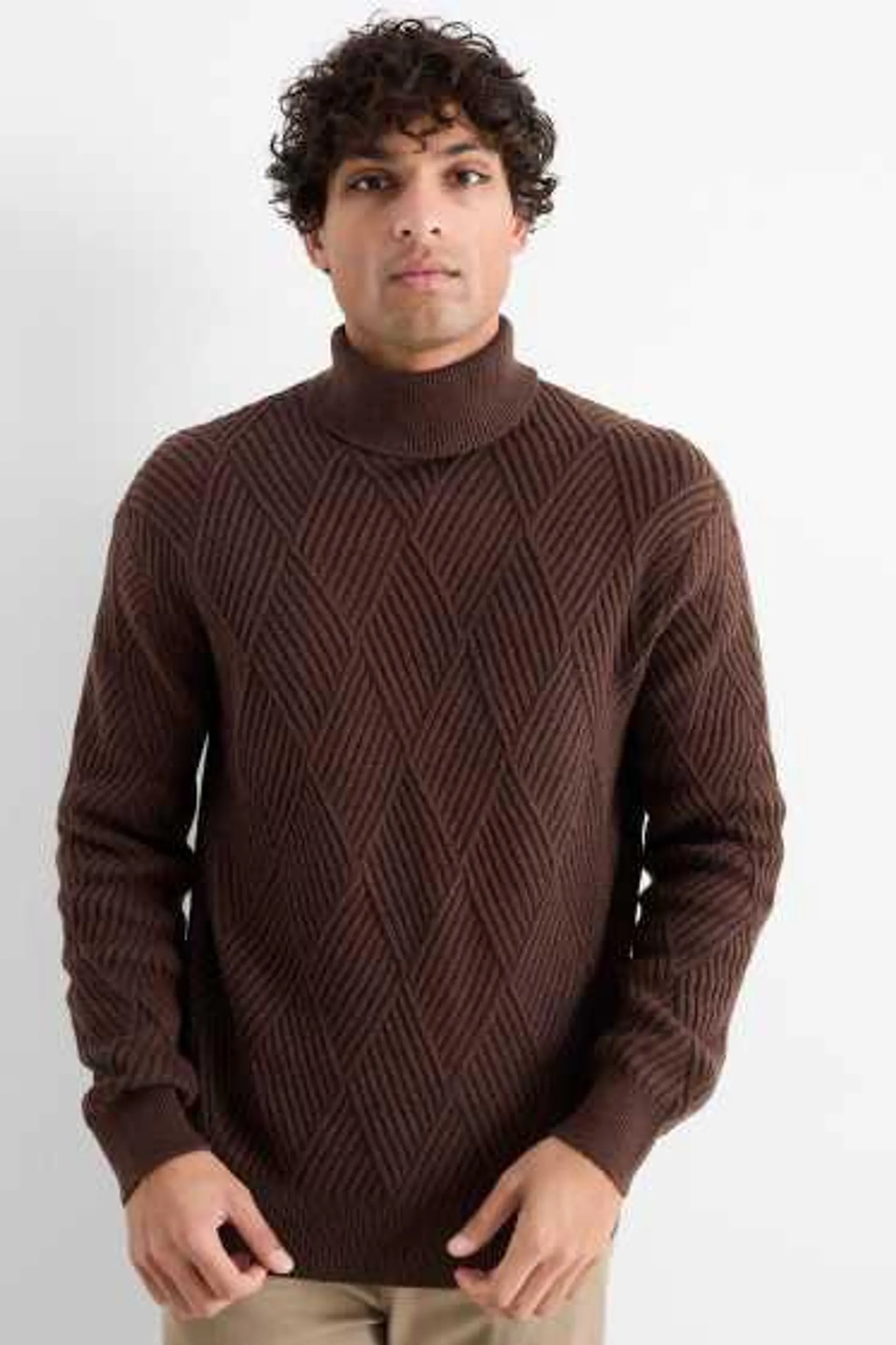 Polo neck jumper - textured