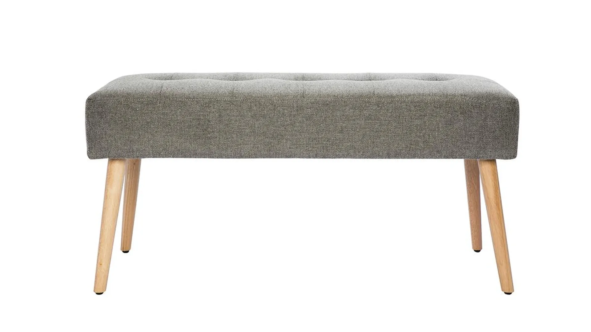 Banc scandinave capitonné en tissu effet velours texturé gris clair et bois clair L95 cm GUESTA