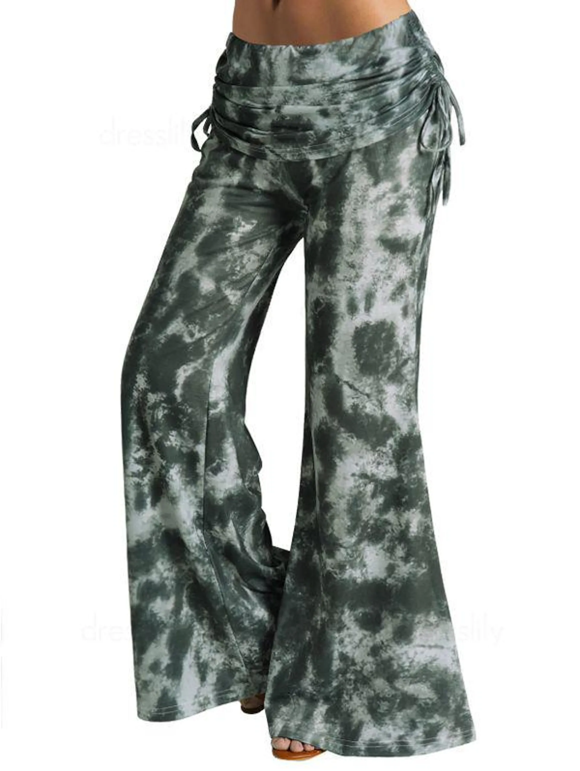 Pantalon Long Teinté Sanglé Elastique à Taille Haute