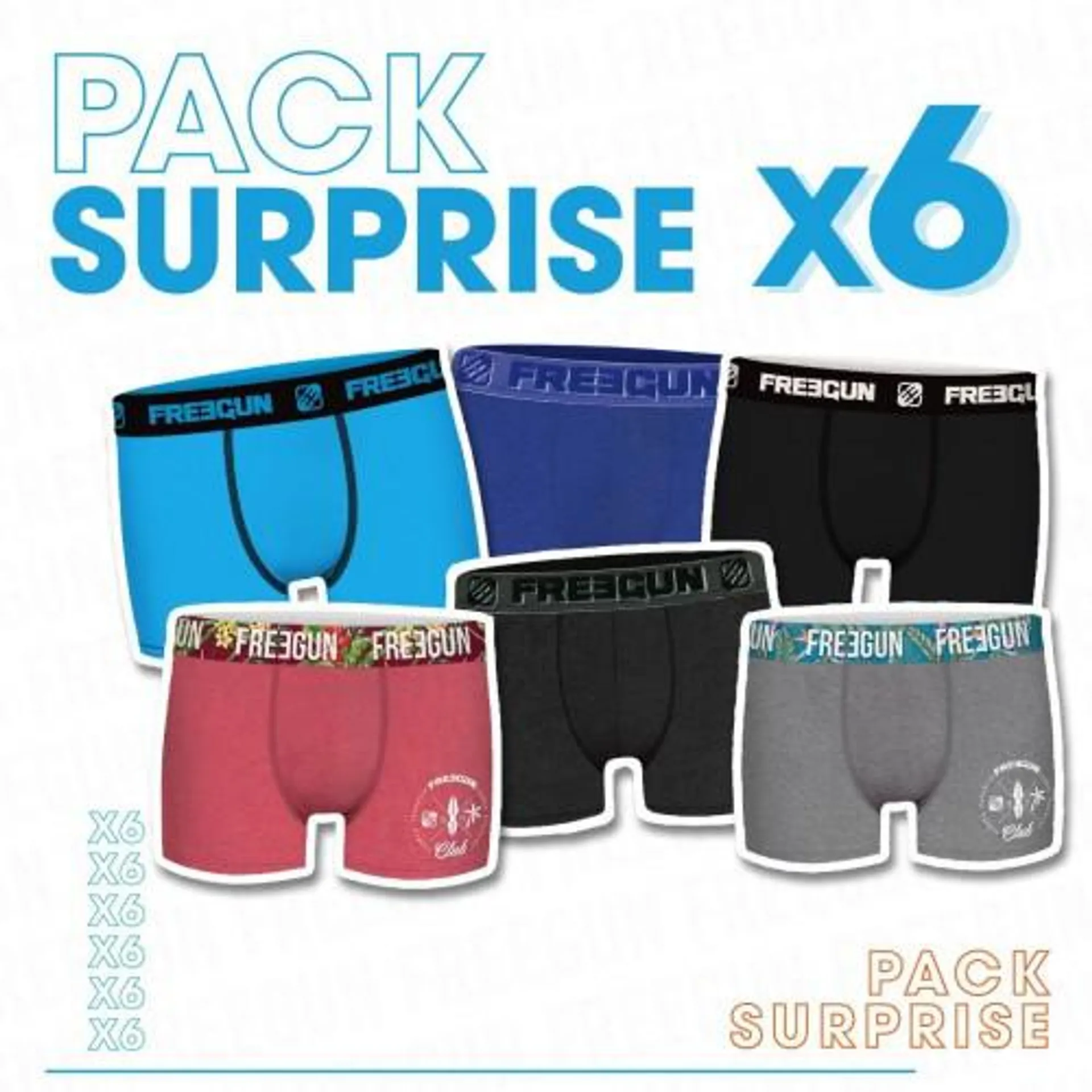 Pack Surprise de 6 Boxers Freegun coton homme