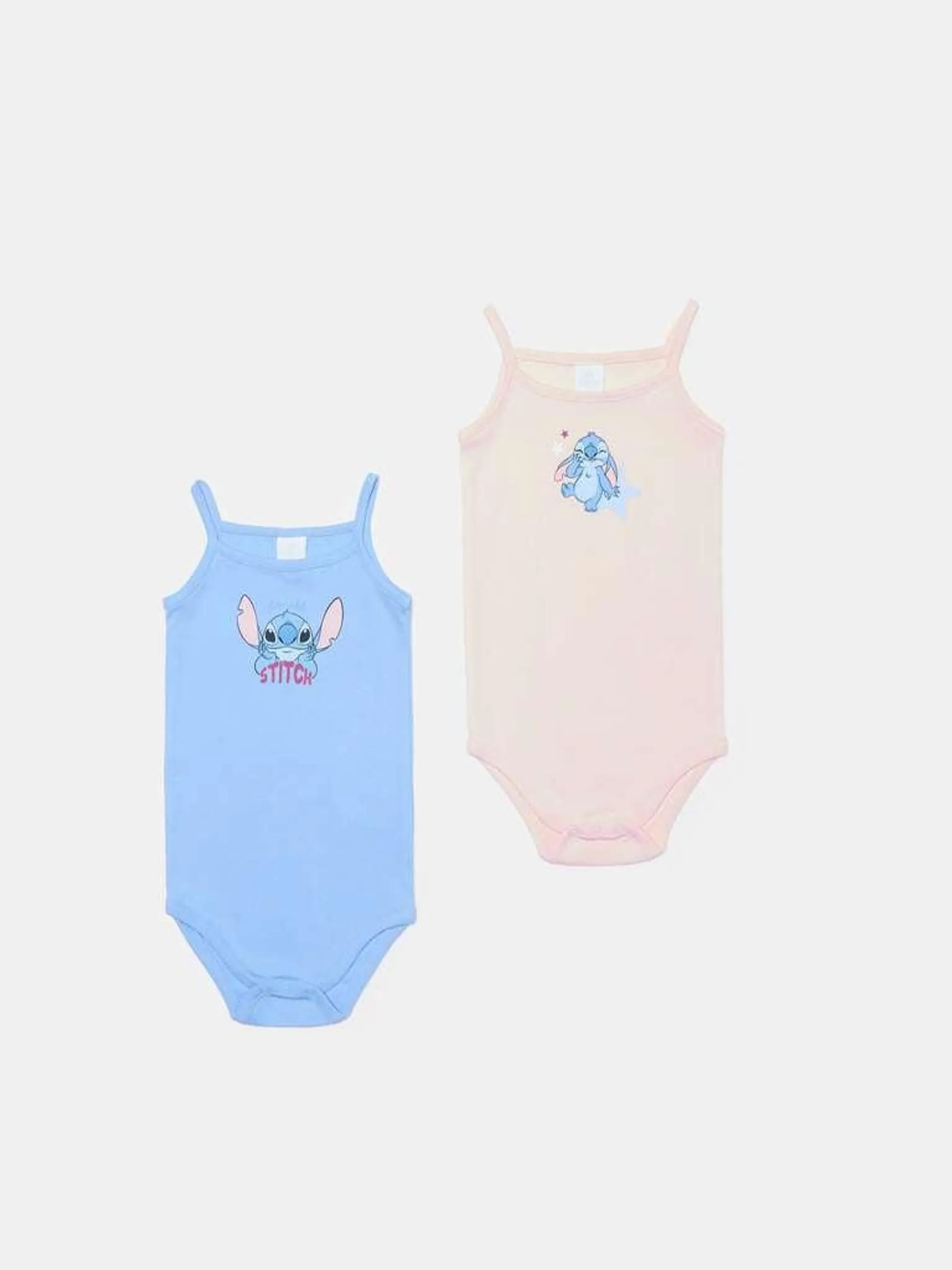 Two-pack organic cotton bodysuits with Stitch print Bleu/rose