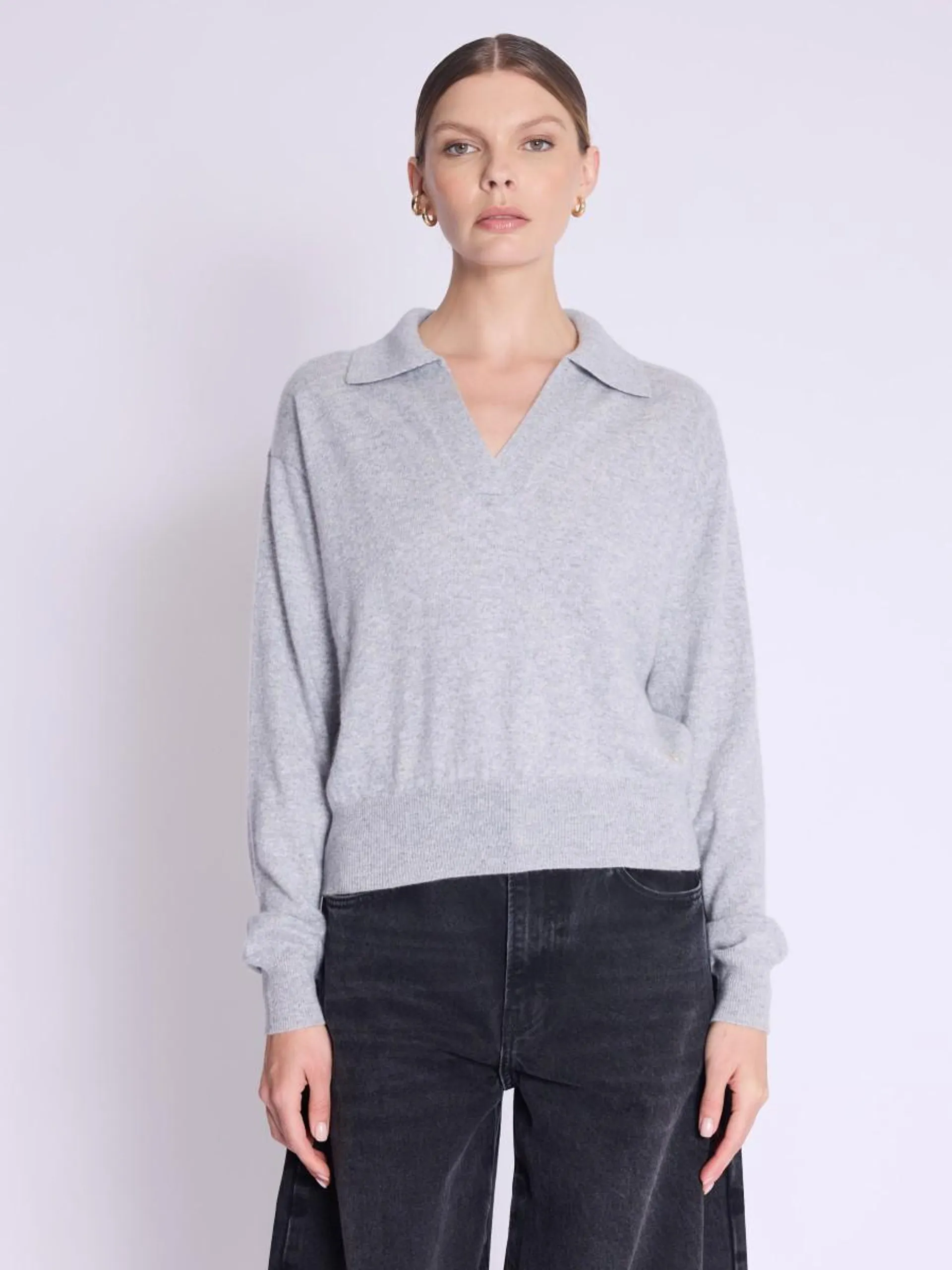 Pull AMYPOLO | Pull gris col polo en cachemire