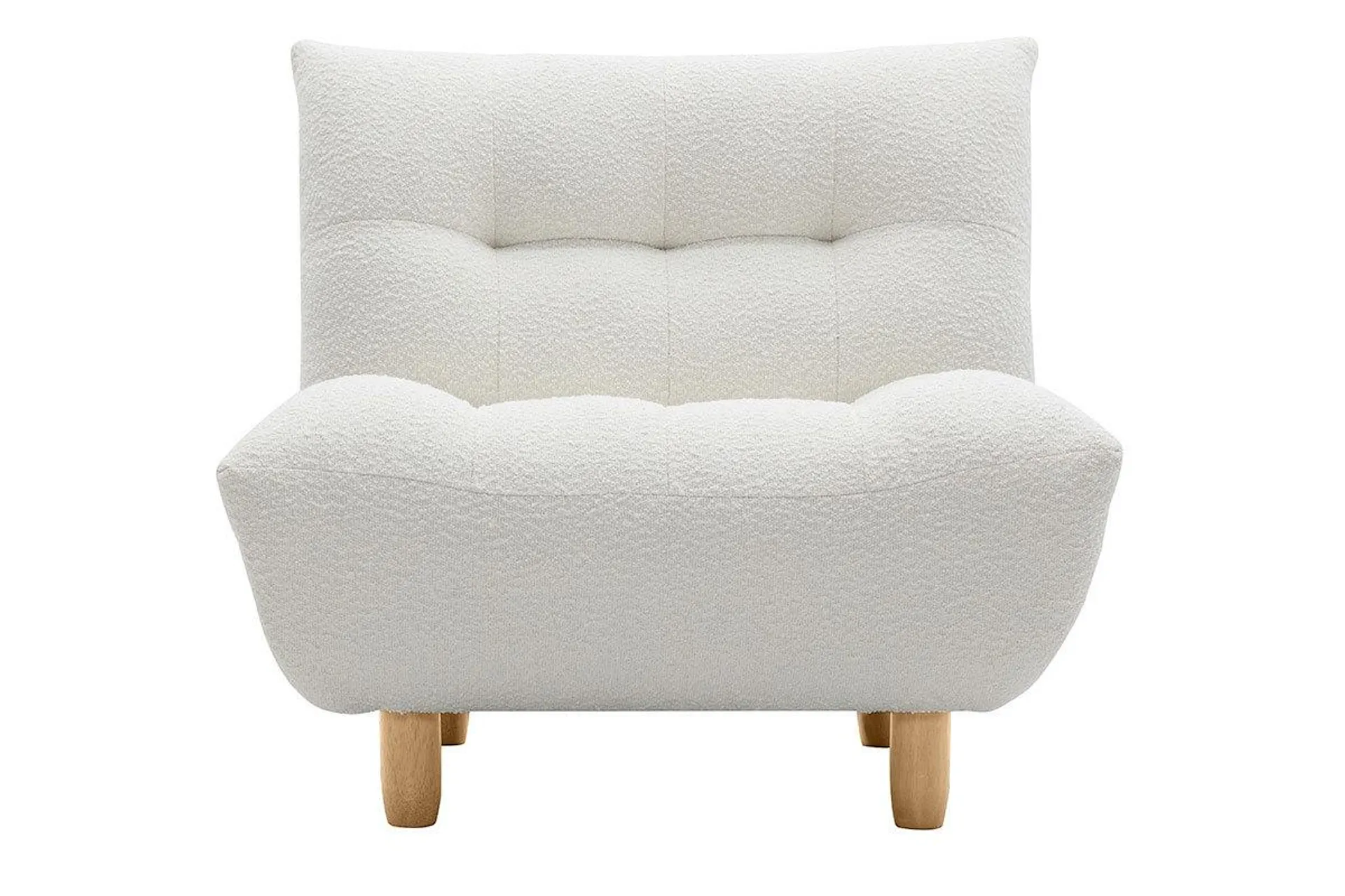 Fauteuil scandinave en tissu effet laine bouclée blanc et bois clair YUMI