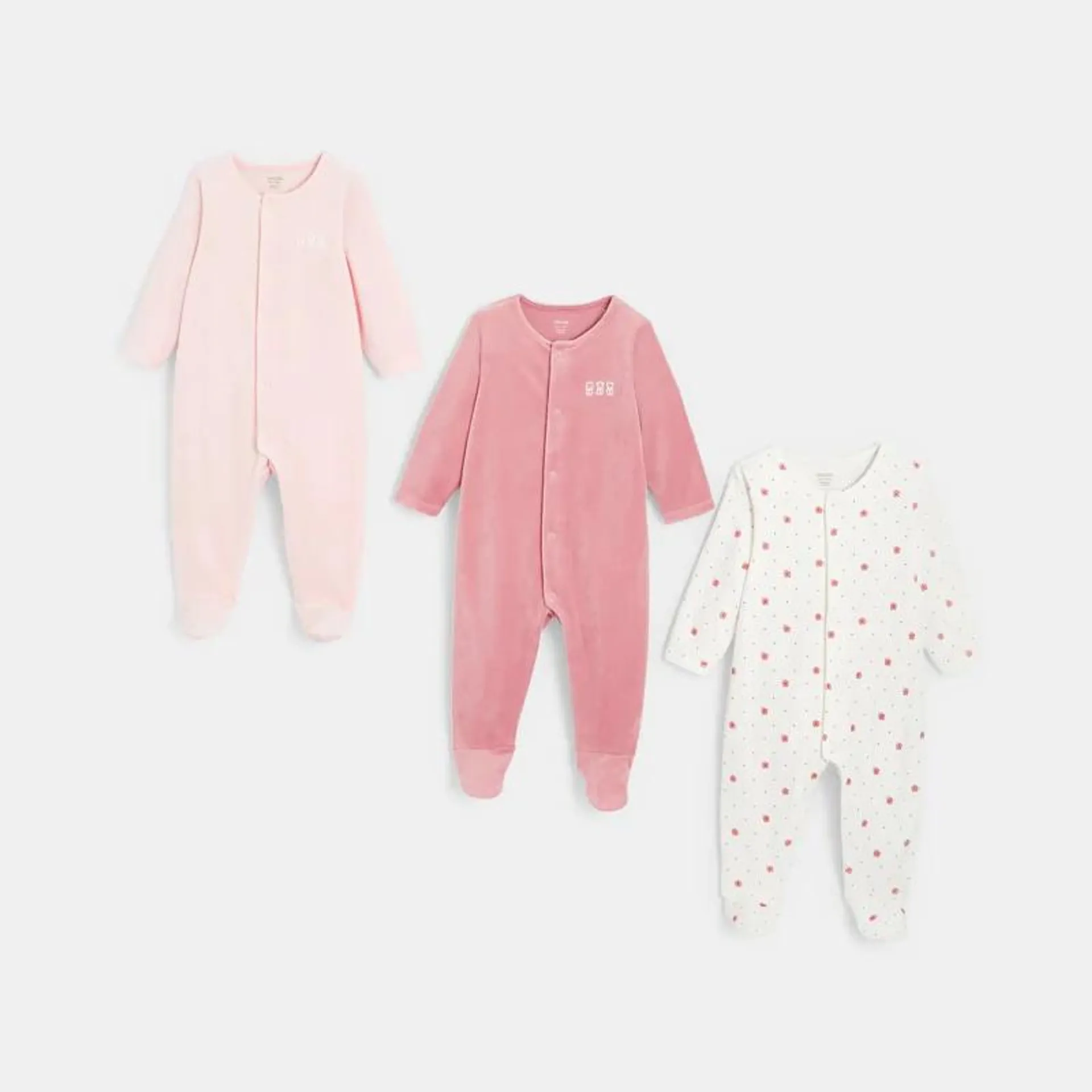 Dors-bien velours (lot de 3) rose naissance