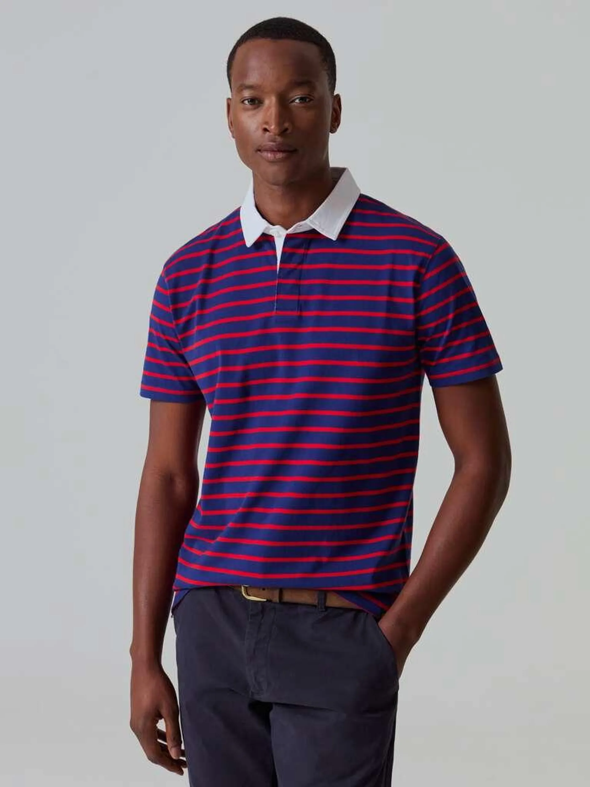 Striped polo shirt with contrasting collar Bleu/rouge