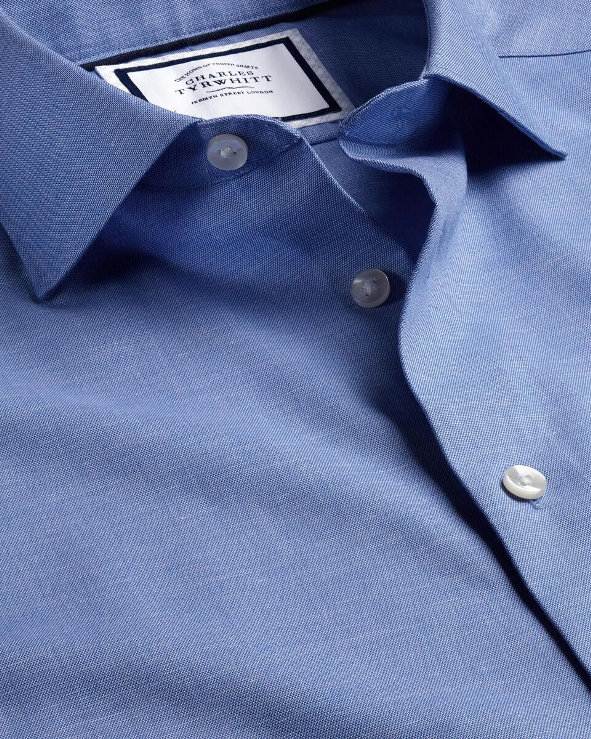 details about product: Semi-Cutaway Non-Iron Cotton Linen Shirt - Cobalt Blue