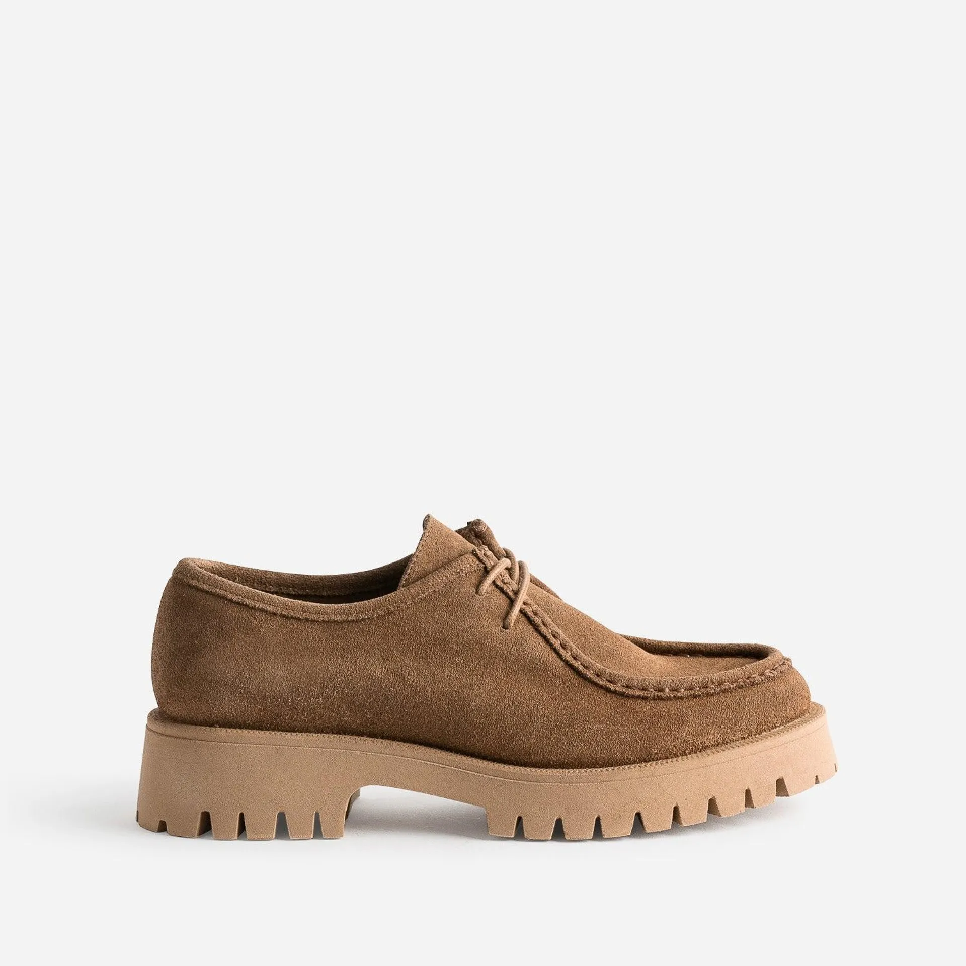 Derby TEXTO cognac éco-conçu cuir velours cranté