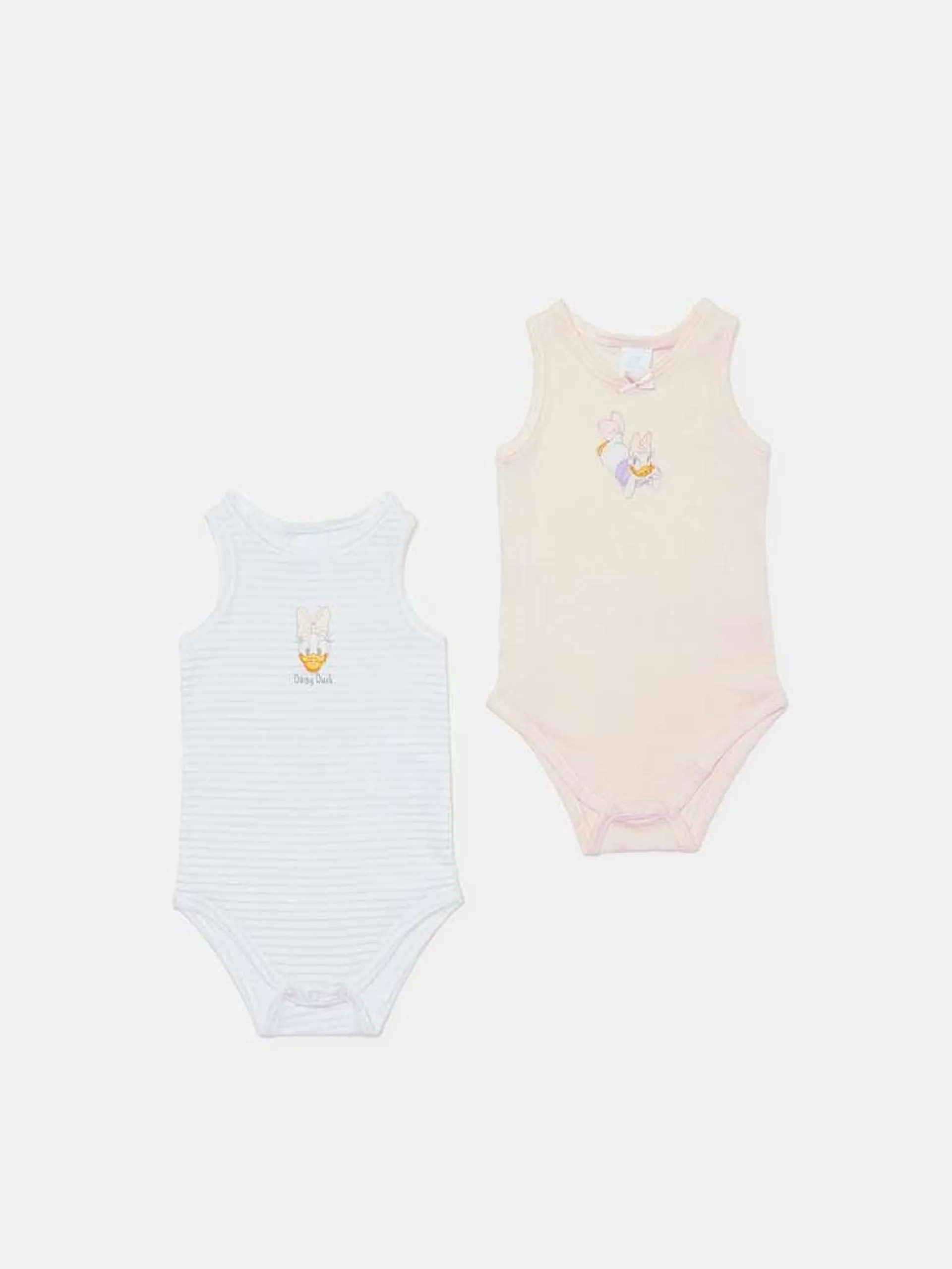 Two-pack Donald Duck 90 bodysuits in organic cotton Blanc/rose