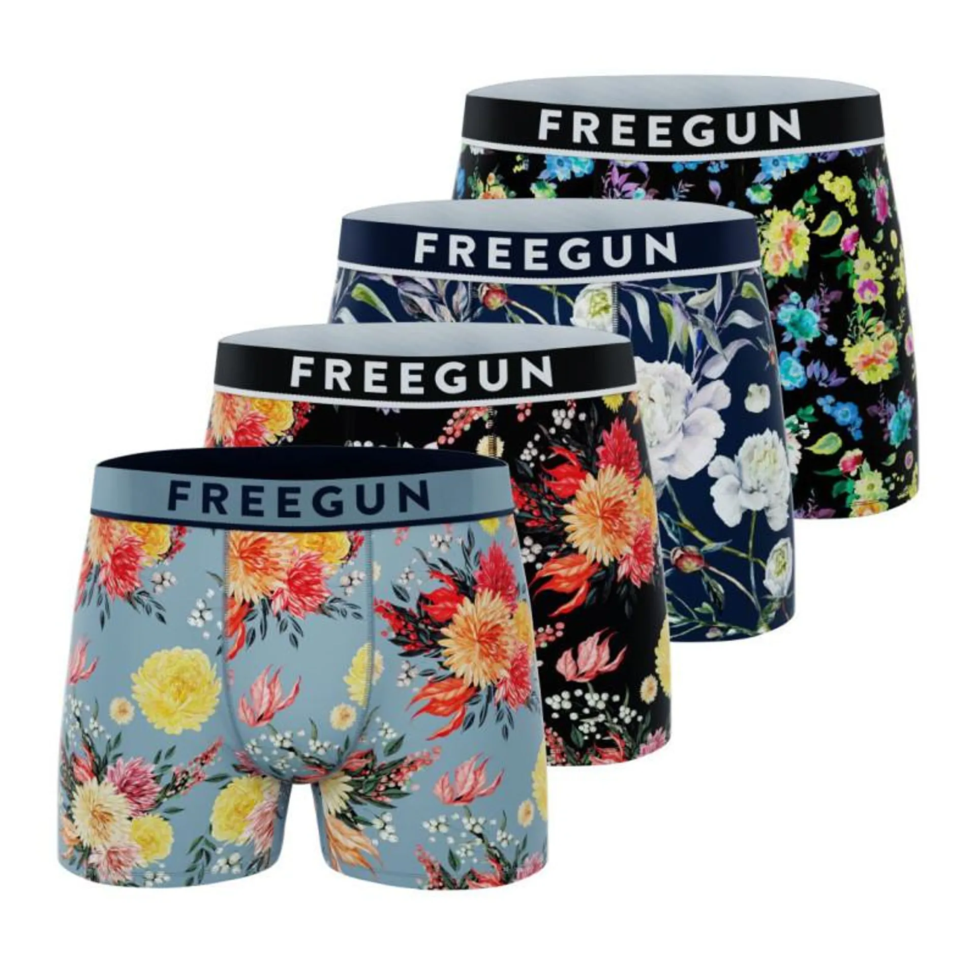 Lot de 4 boxers Freegun homme en coton à imprimés fleuris Signature Sergio