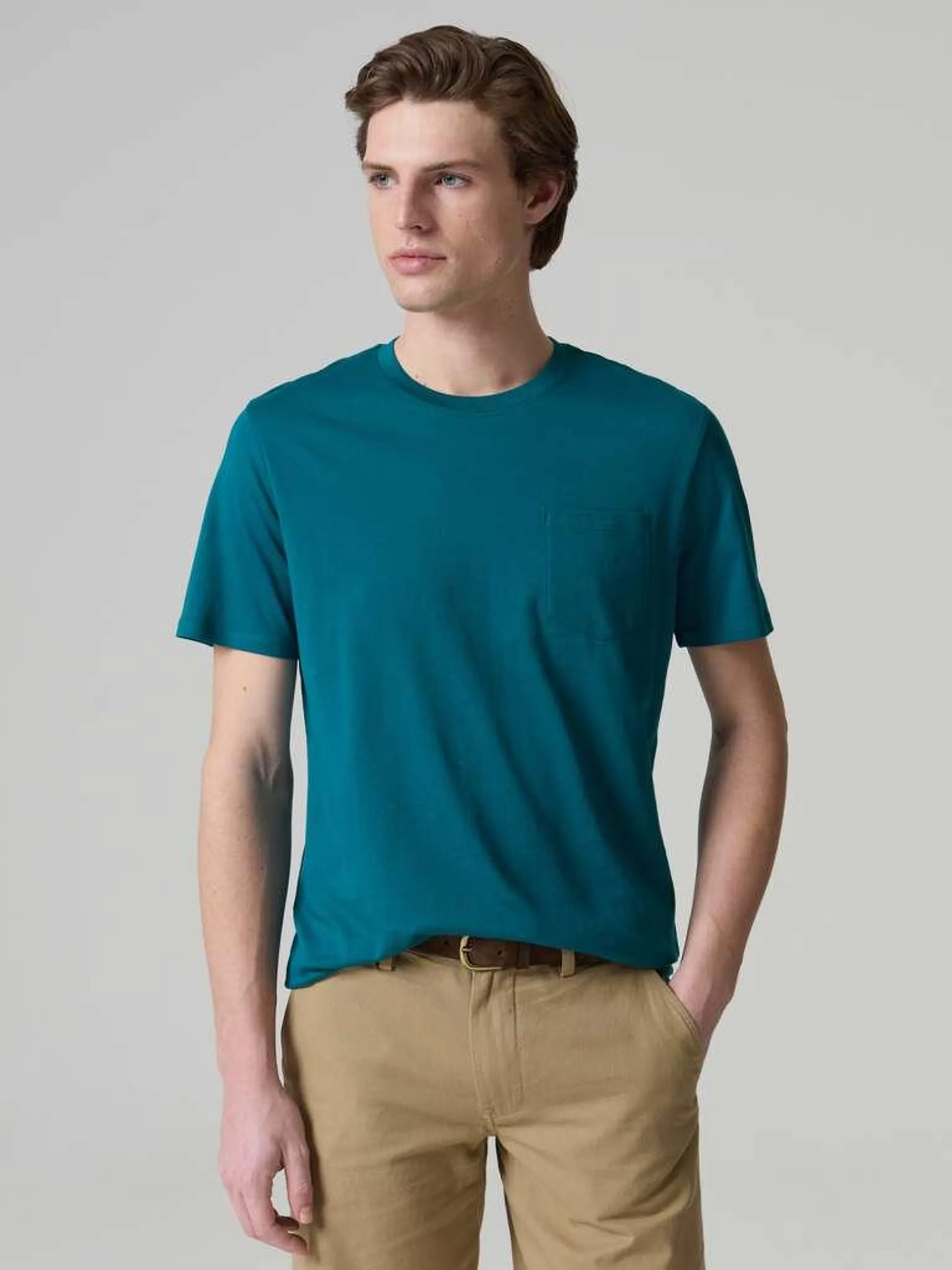 Petrol Blue Supima cotton T-shirt with pocket