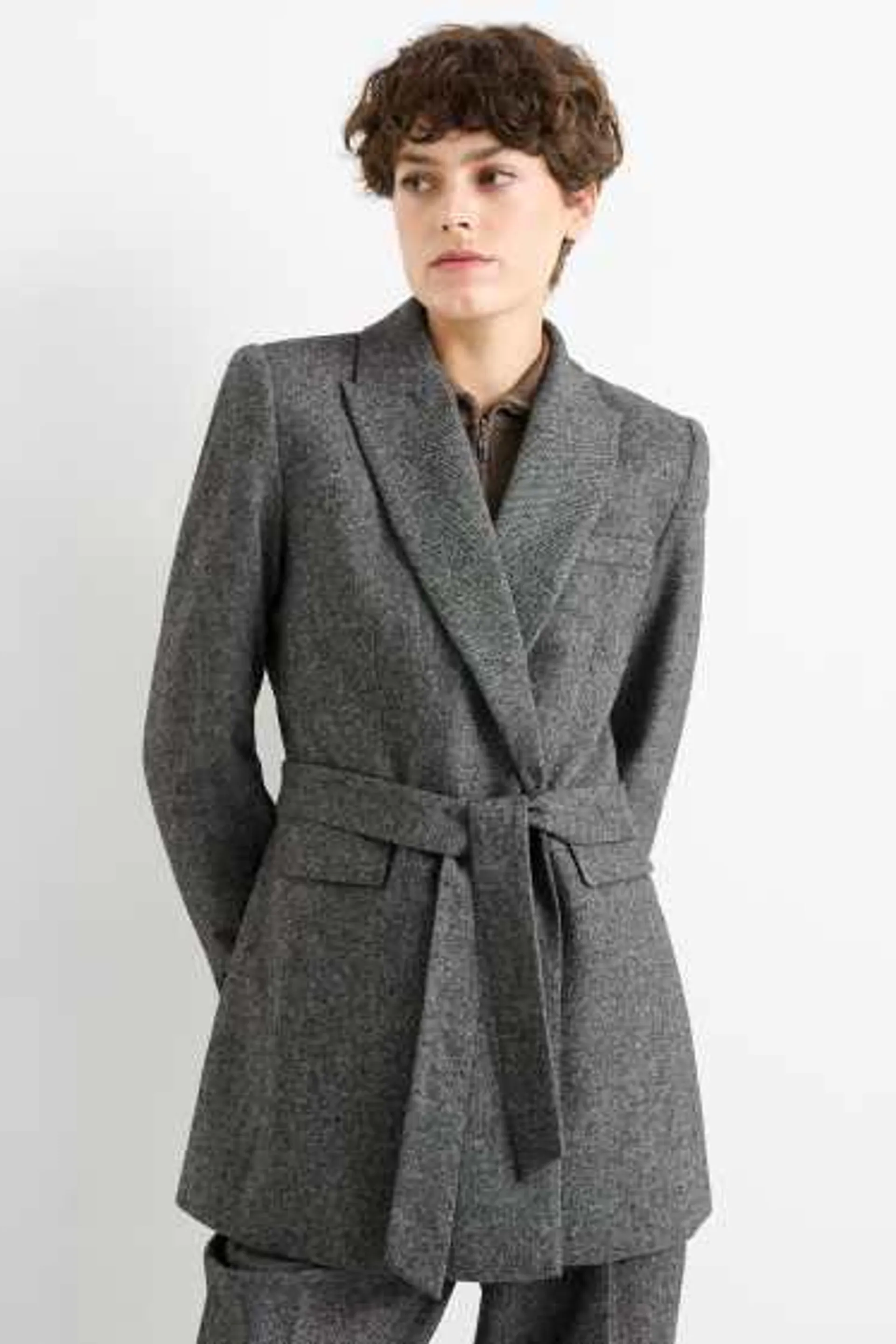 Long business blazer - fitted - wool blend