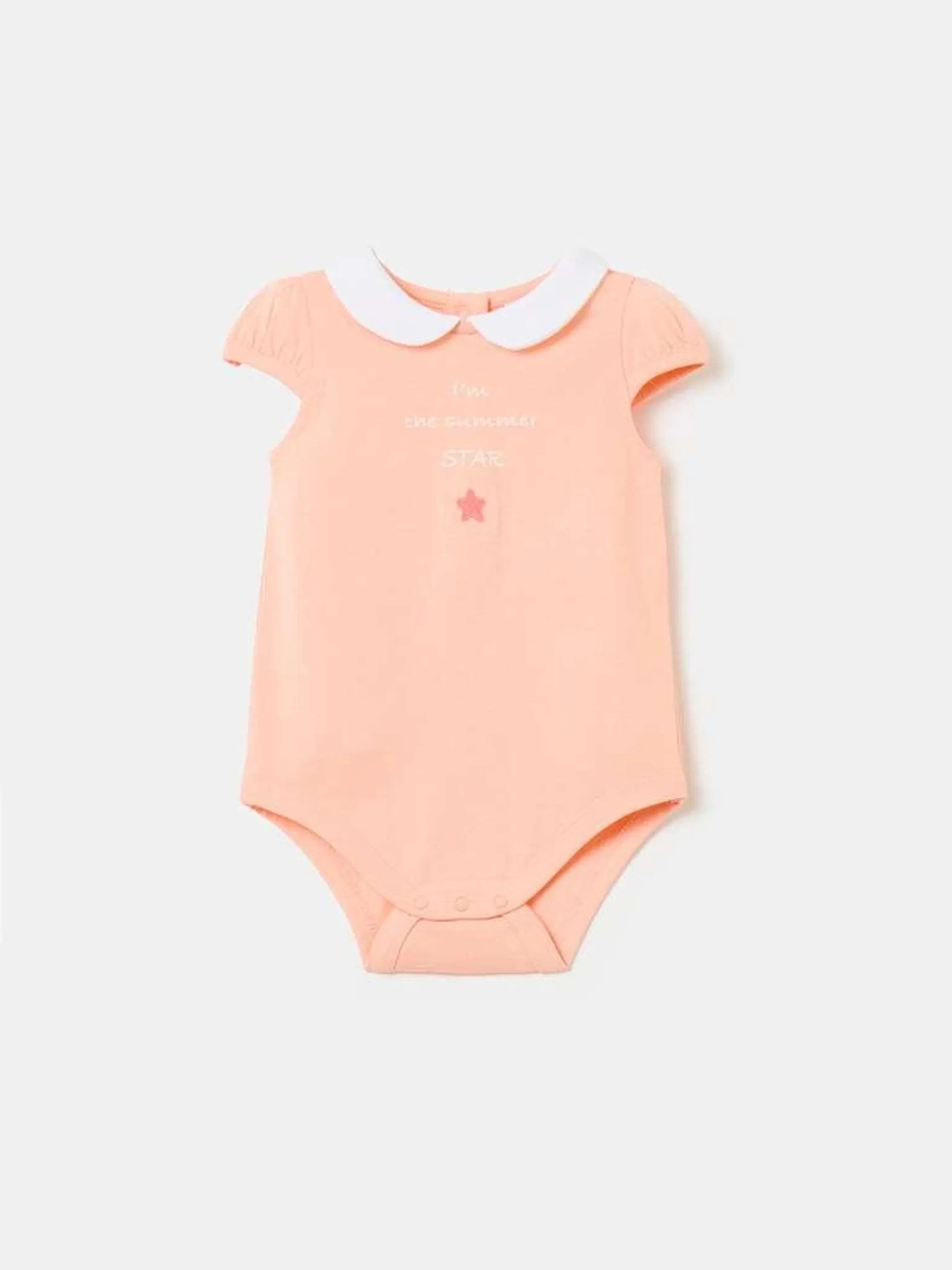 Organic cotton bodysuit with print and embroidery Saumon