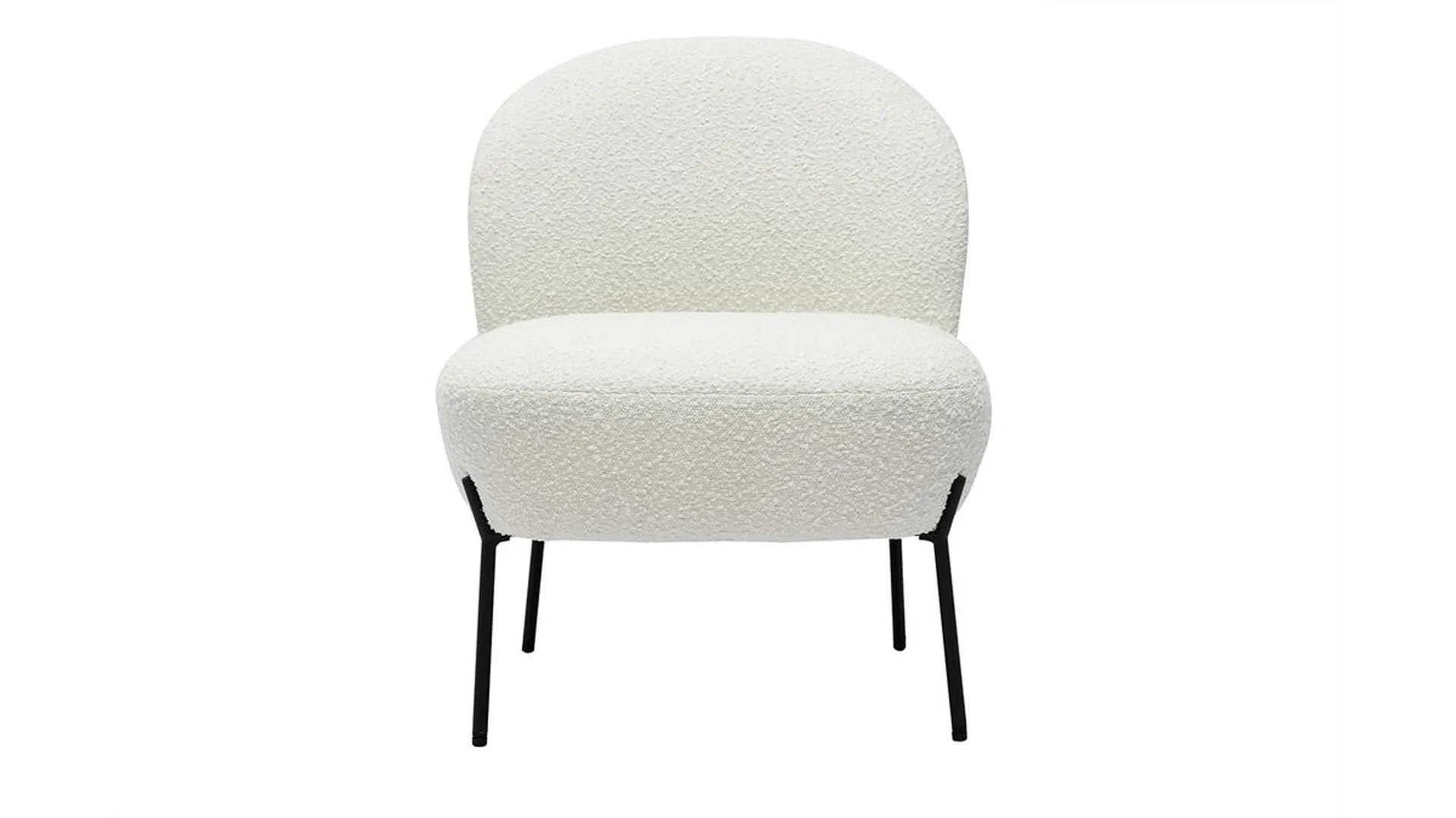 Fauteuil en tissu effet laine bouclée blanc et métal noir BELEY