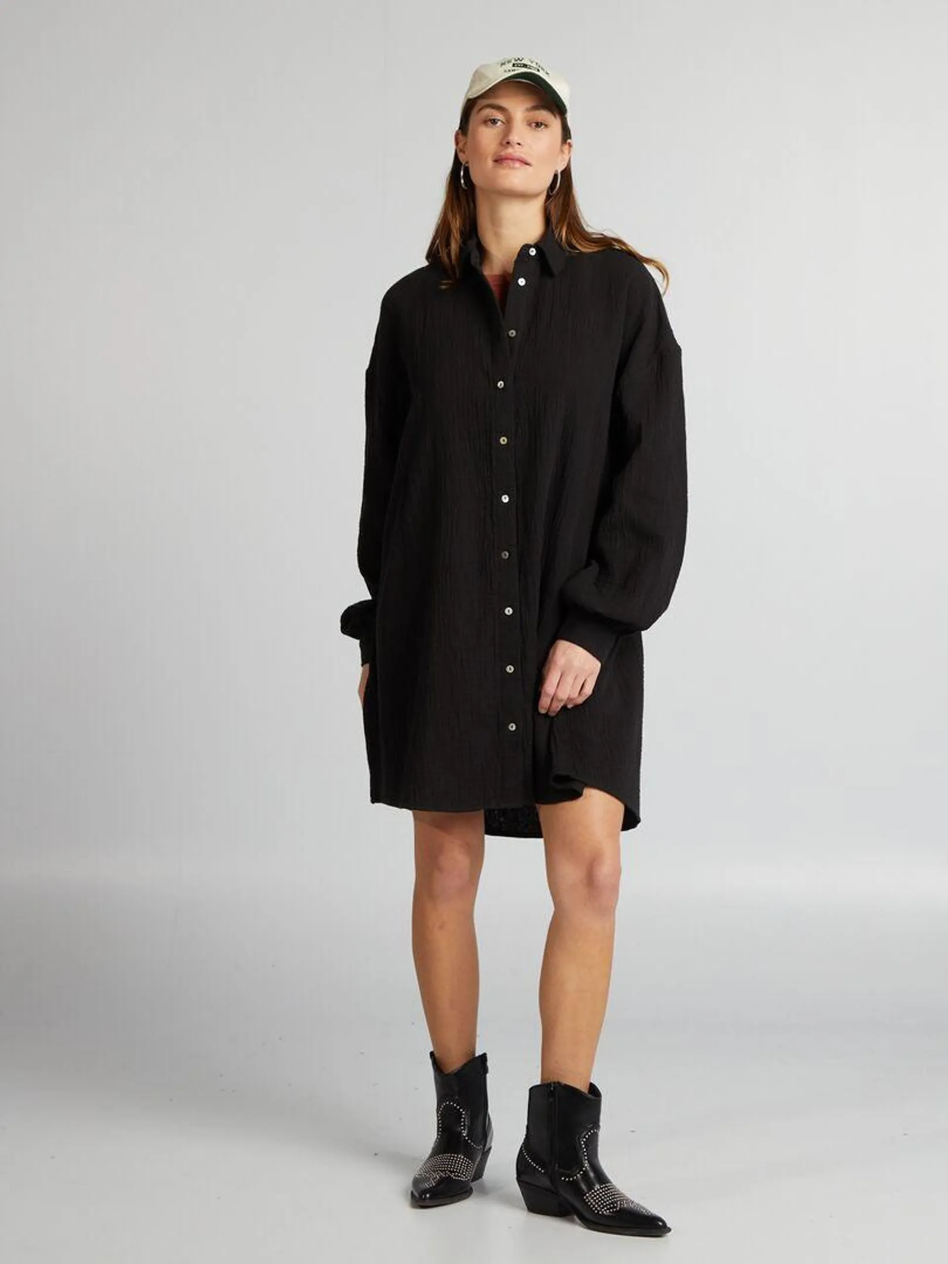 Chemise oversize en gaze de coton - noir