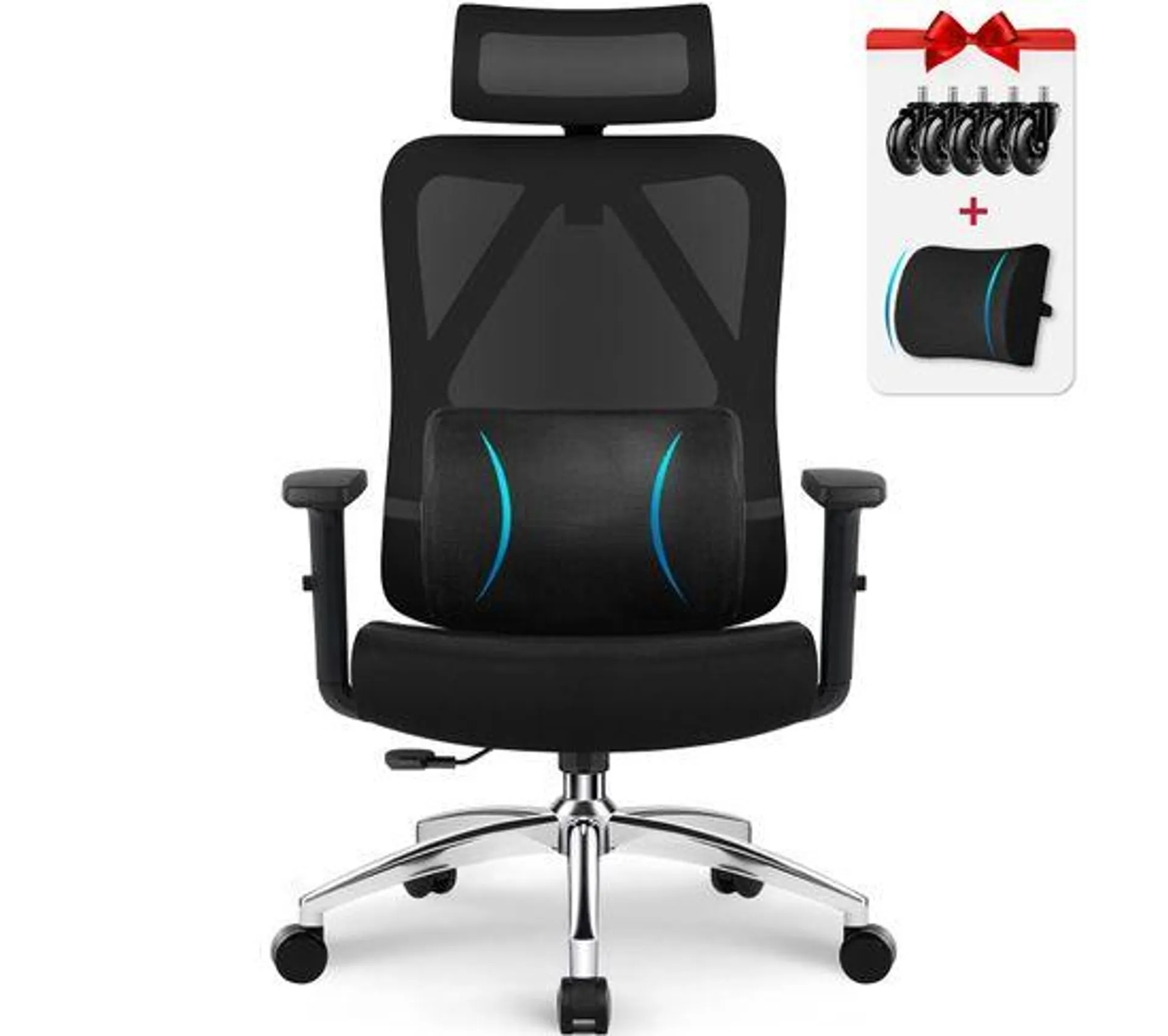 Fauteuil De Bureau Charge 200kg Ergonomique Et Inclinable, Accoudoirs Réglables Appui-tête Ajustable