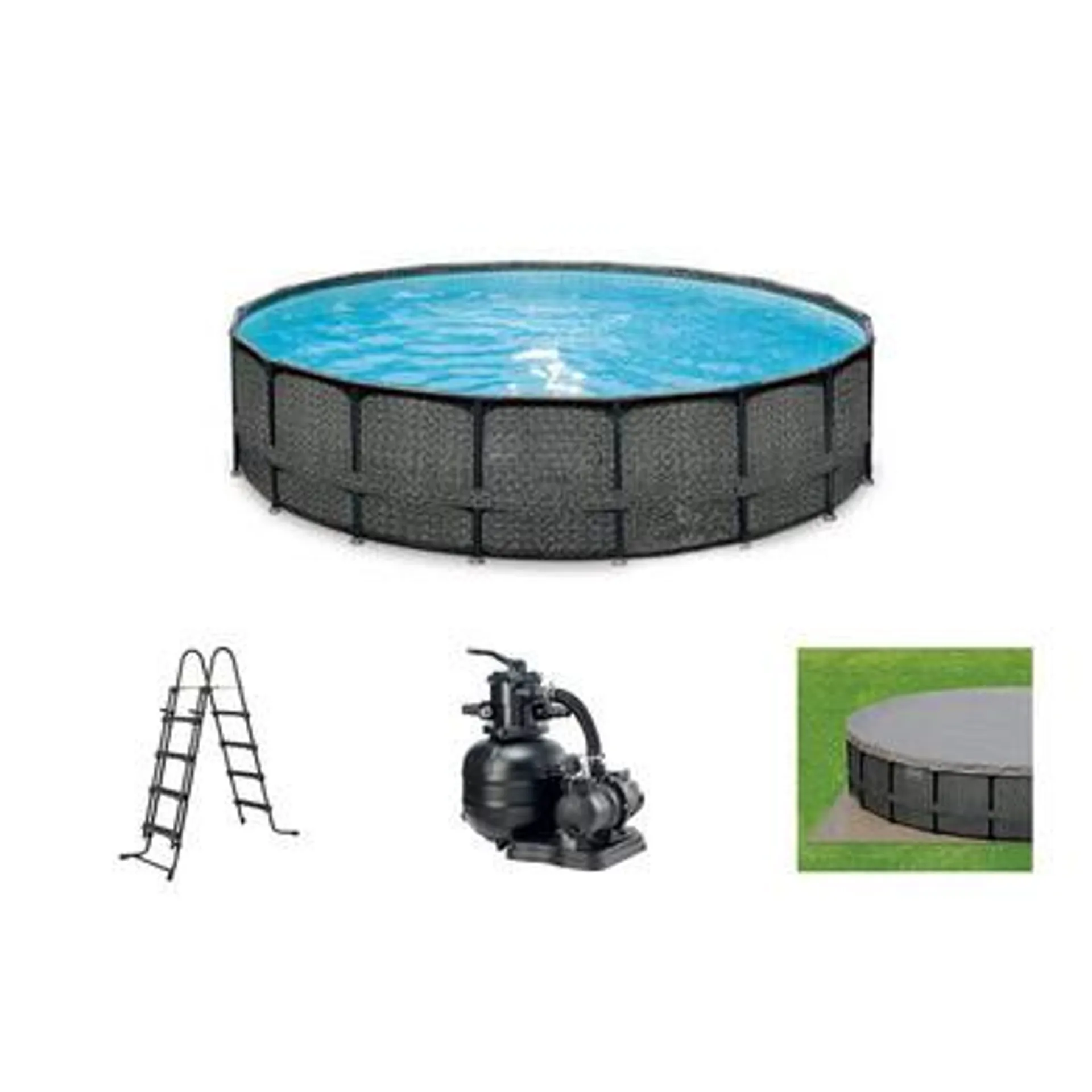 Piscine Tubulaire ronde 5,49 x 1,32 m avec filtre sable, bâche + tapis