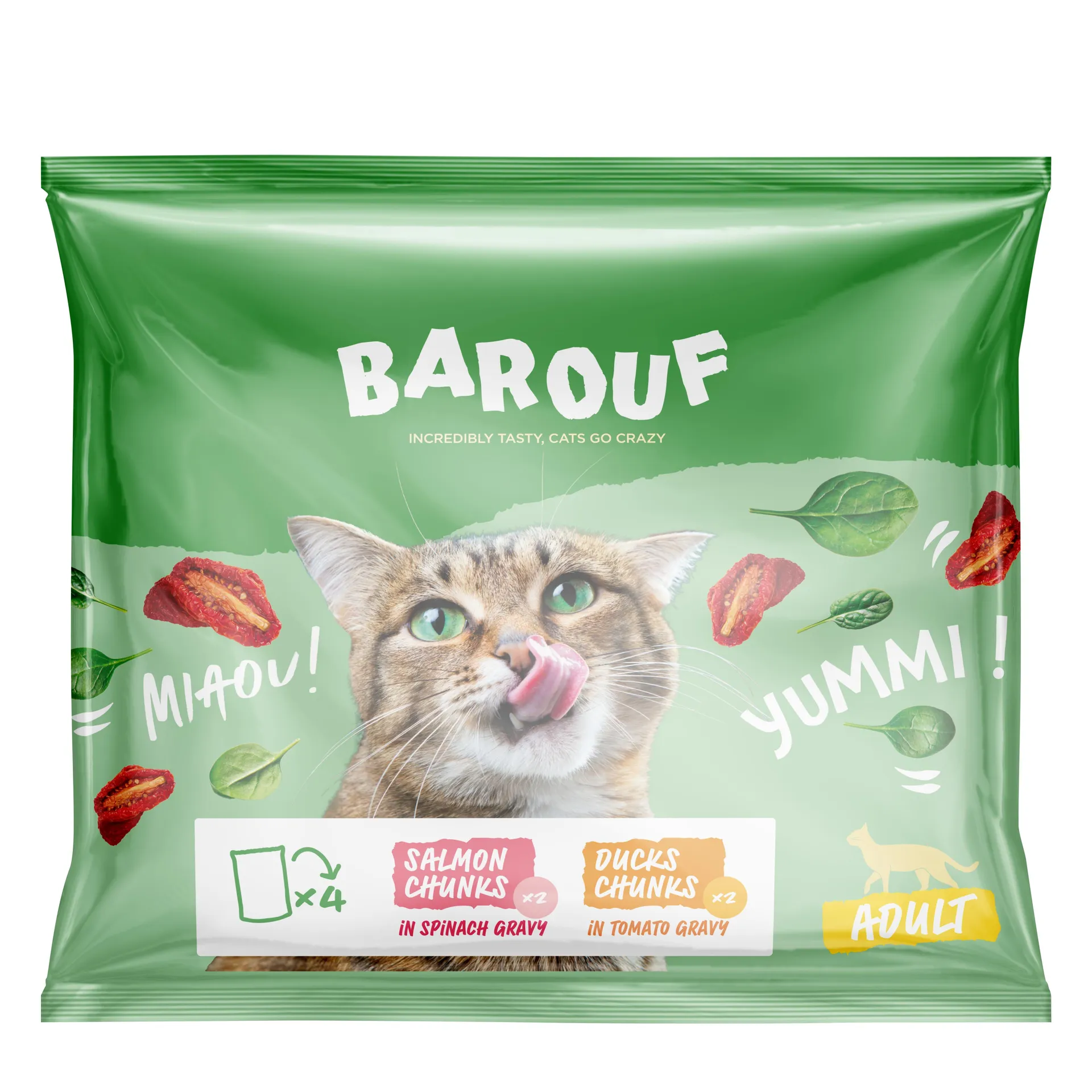 Barouf pochons saumon/canard pour chat adulte 4x100g