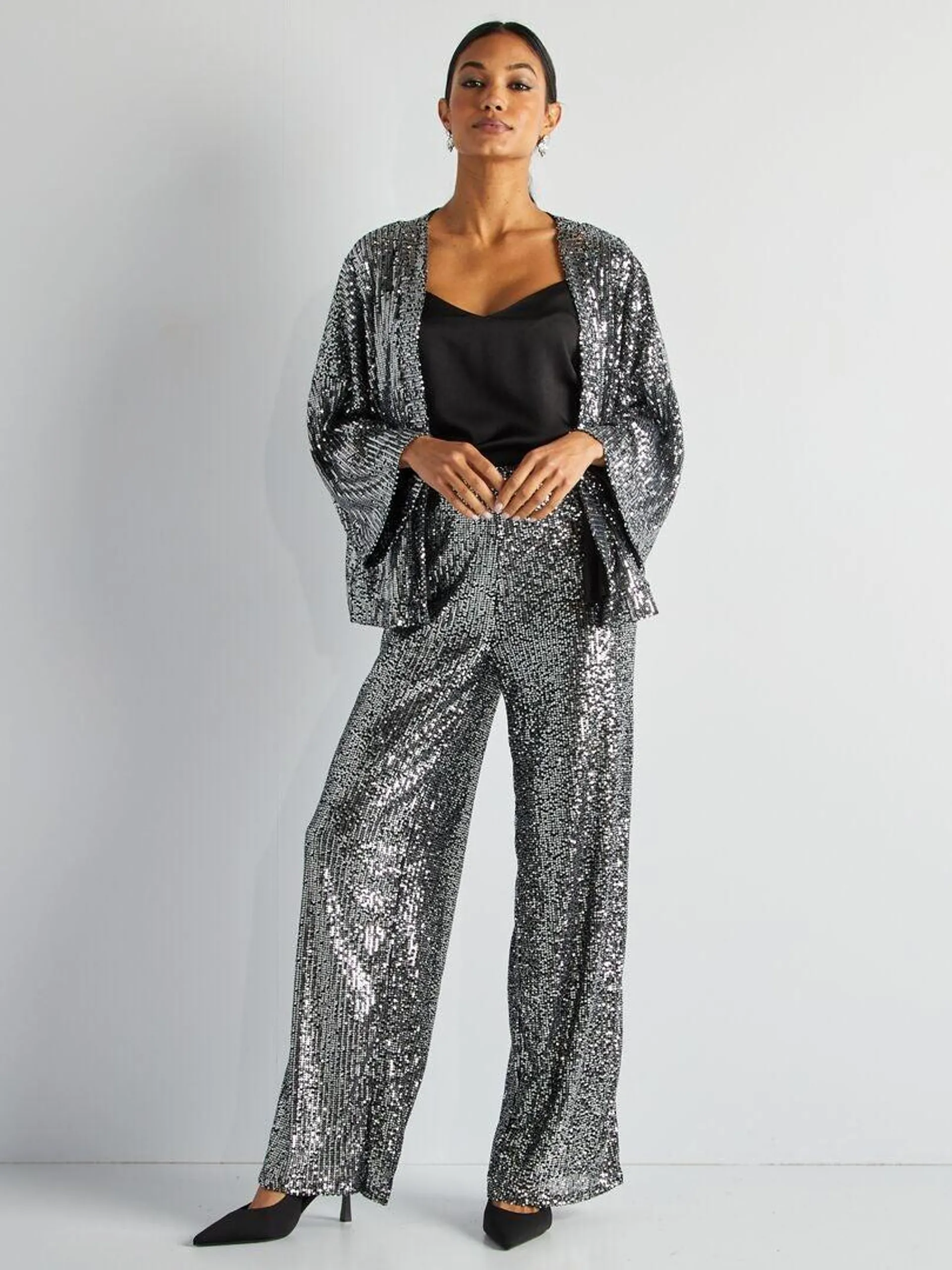 Pantalon de fêtes en sequins - Gris