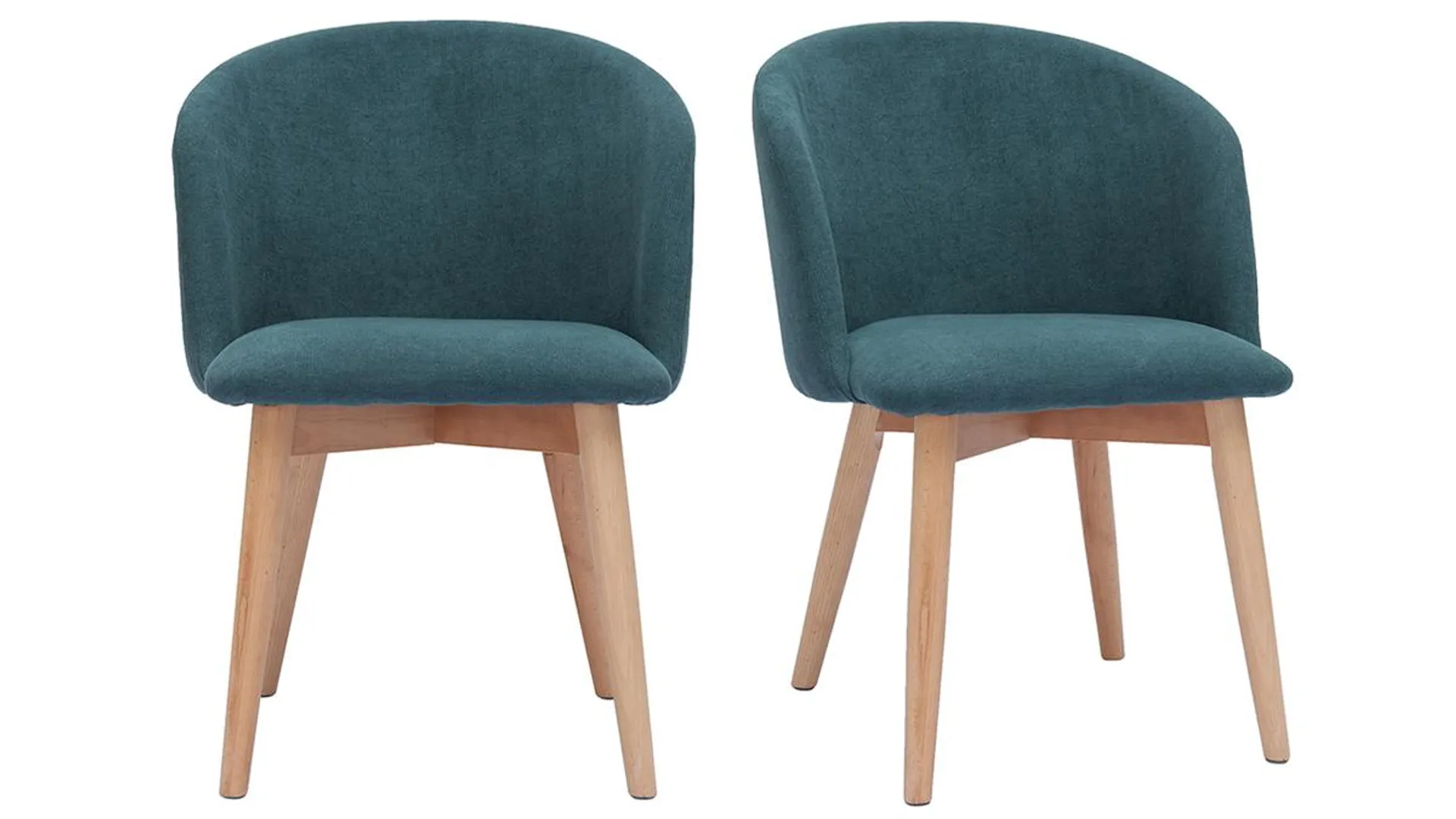 Chaises scandinaves en tissu effet velours bleu canard et bois clair massif (lot de 2) VANITY