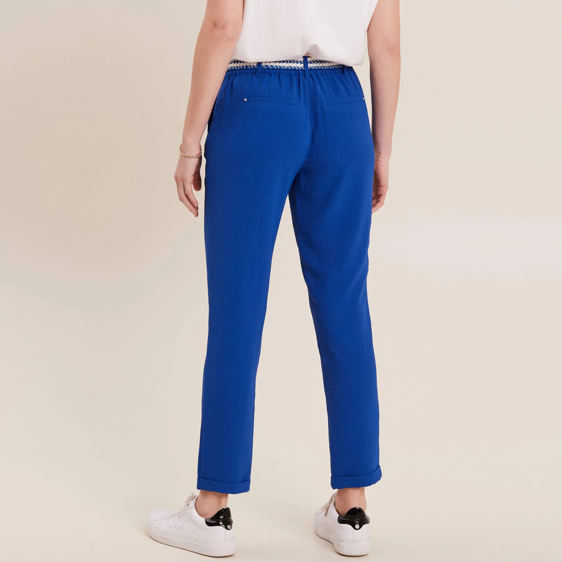 Pantalon chino à ceinture bleu electrique femme