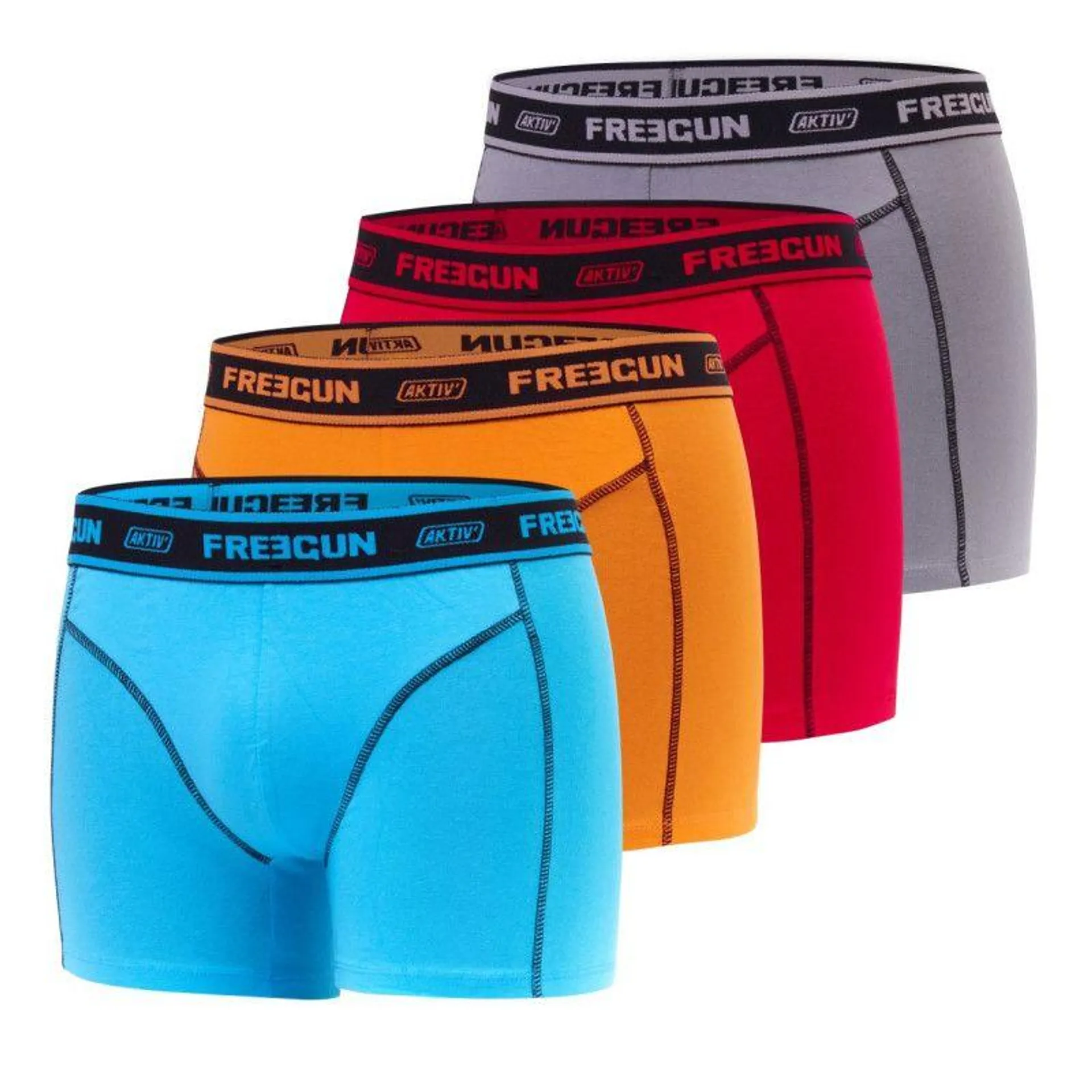 Lot de 4 boxers Freegun Aktiv rouge, gris, bleu, orange en coton homme