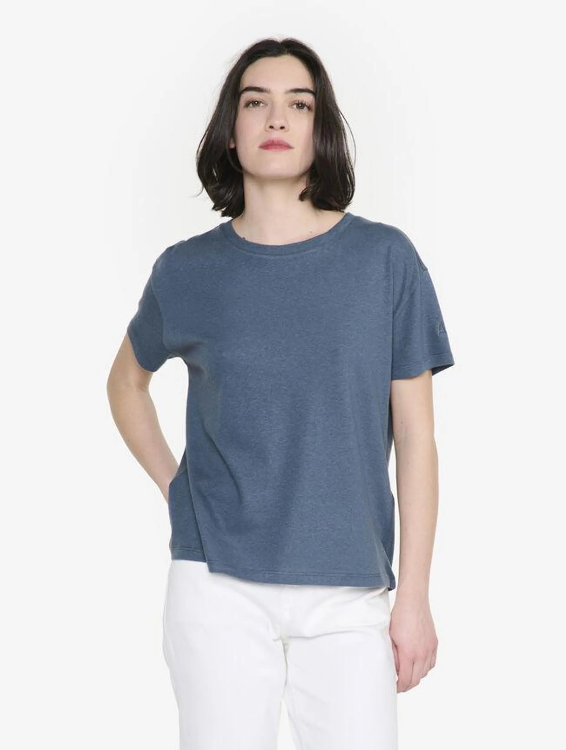 T-shirt col rond en coton et lin