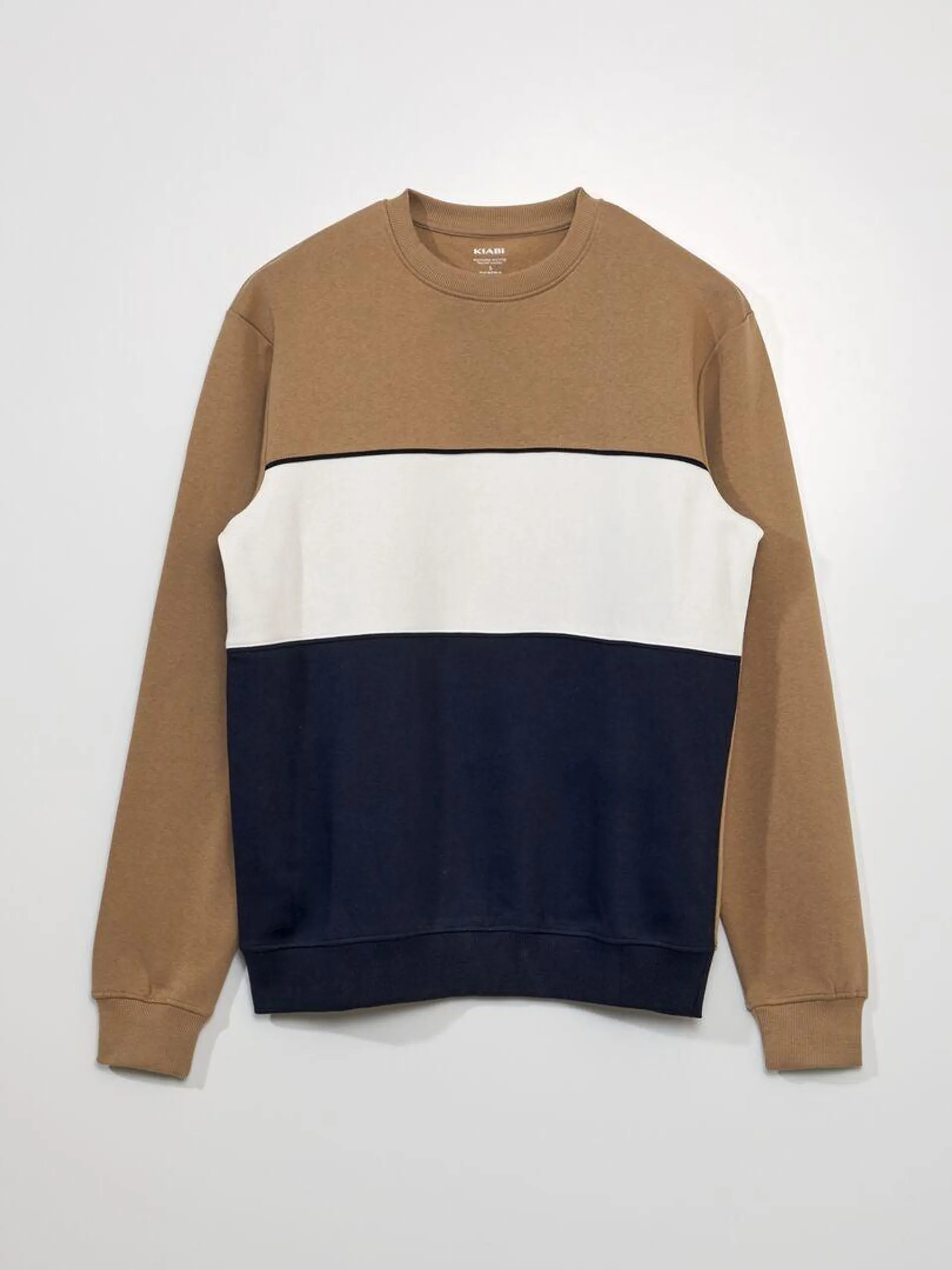 Sweat color-block en molleton - Beige/bleu/ blanc