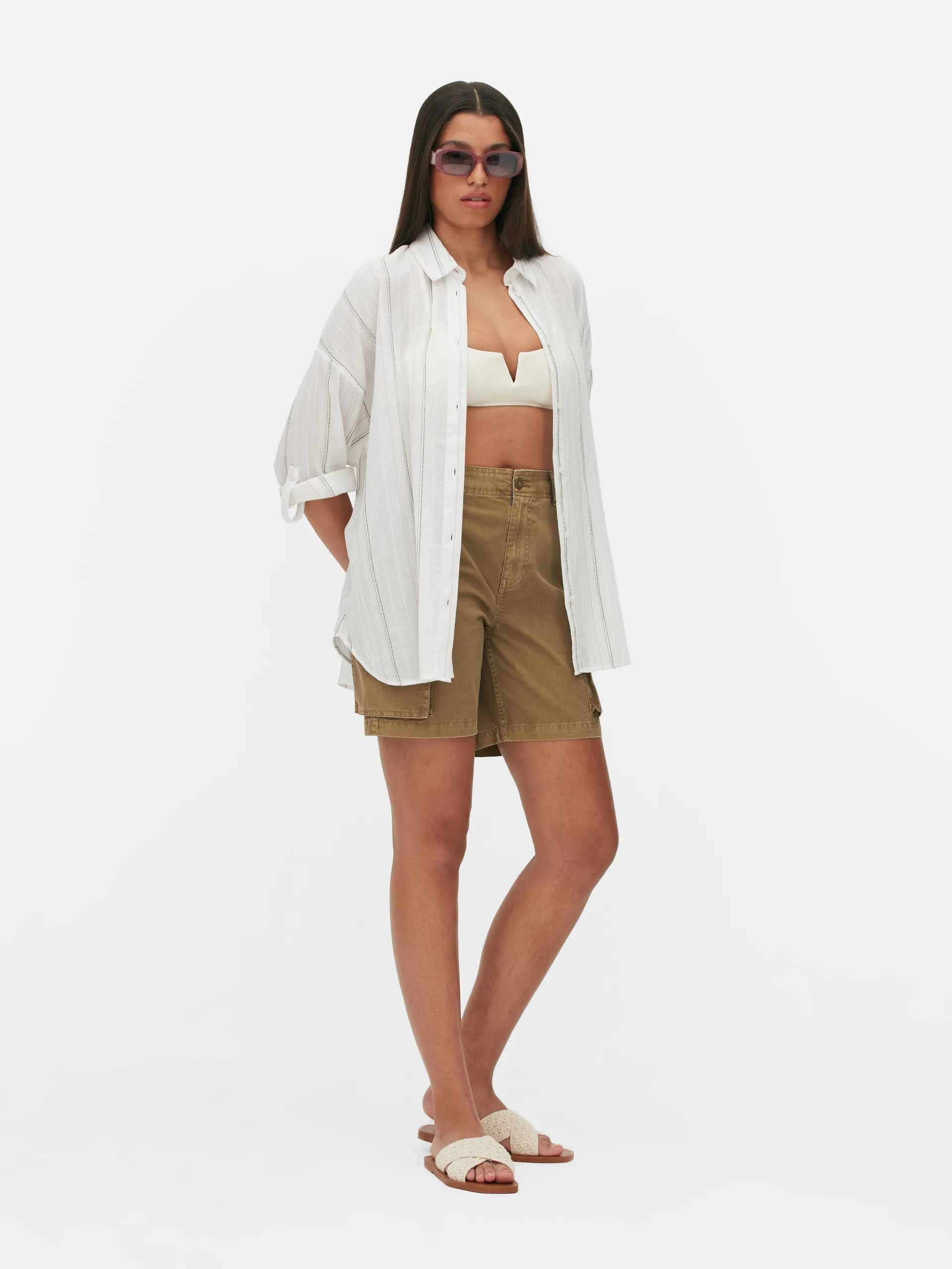 Chemise oversize rayée à manches retroussées