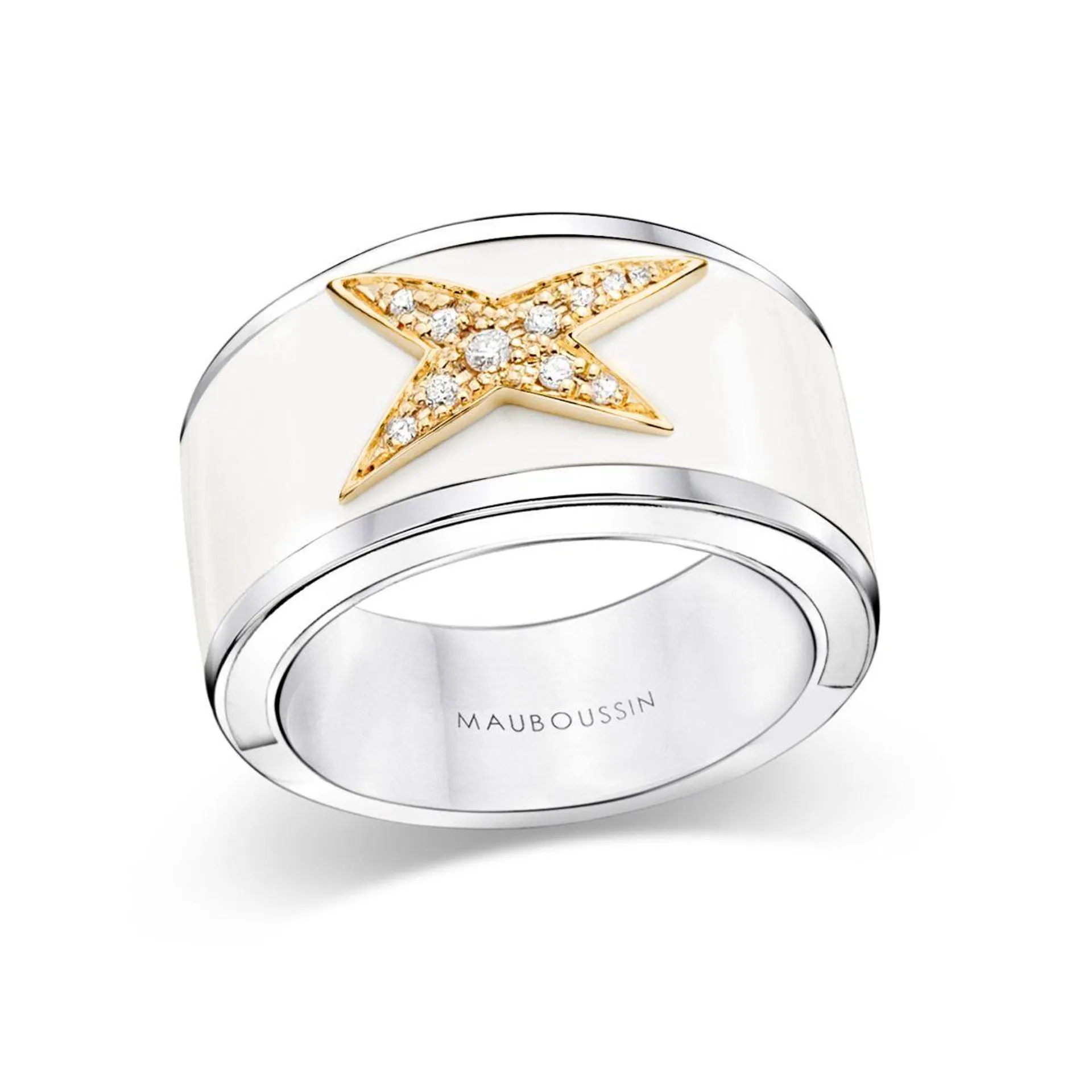 Bague La Star de la Côte d'Azur, laque blanche et or jaune