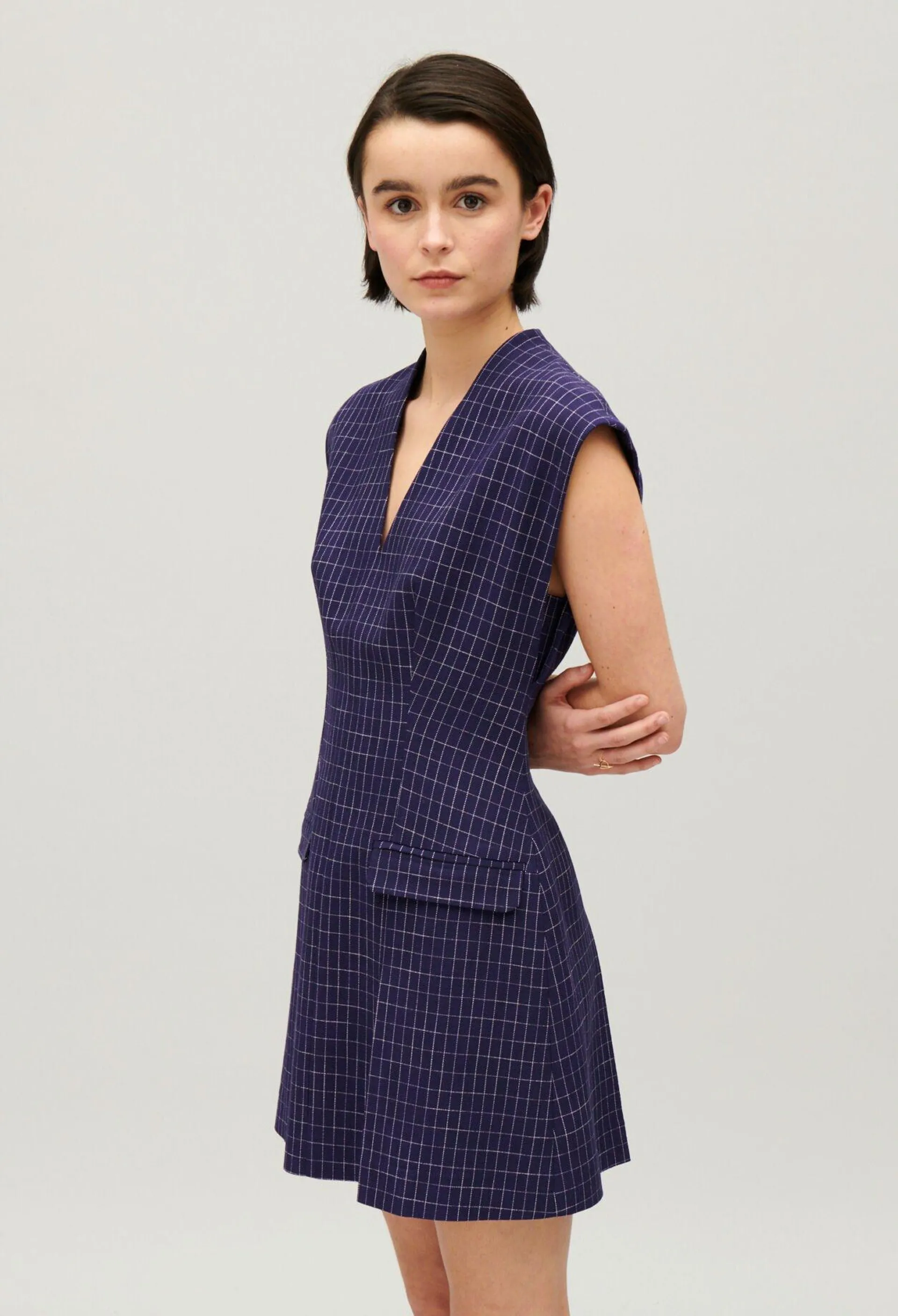 Robe courte carreaux indigo