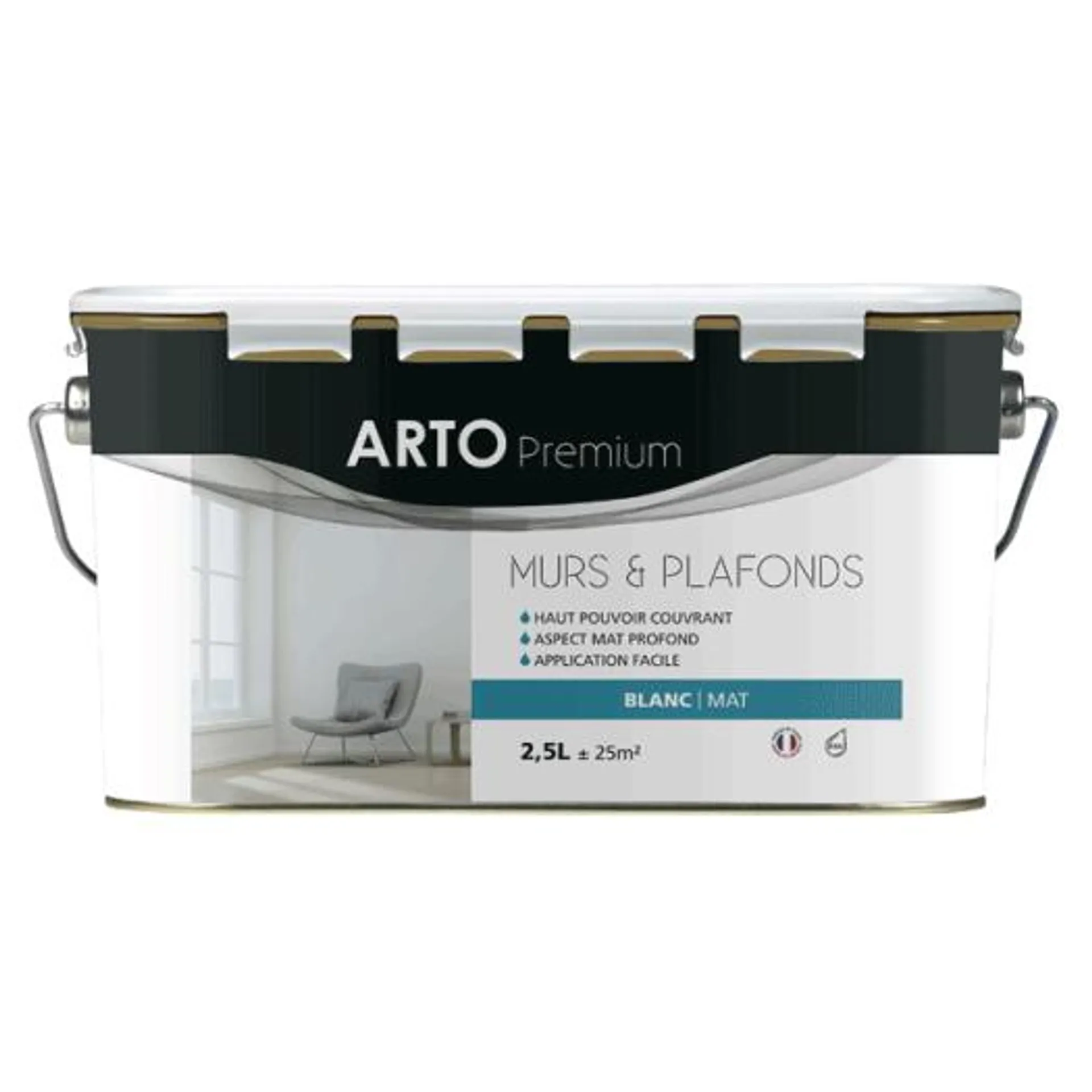 Peinture Arto Premium Murs et Plafonds Blanc Mat 2,5L