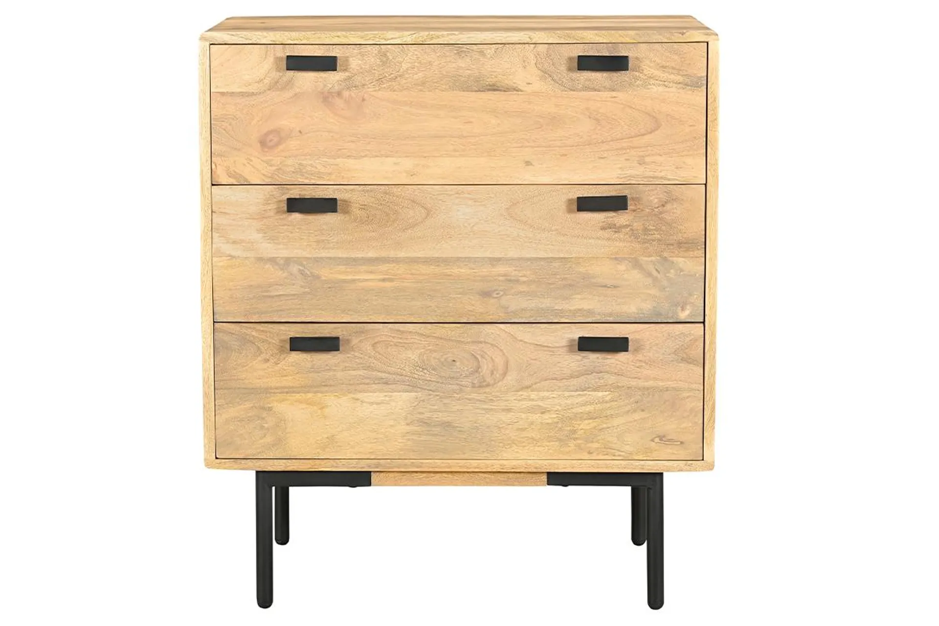 Commode en bois manguier massif et métal noir 3 tiroirs L70 cm JUDE