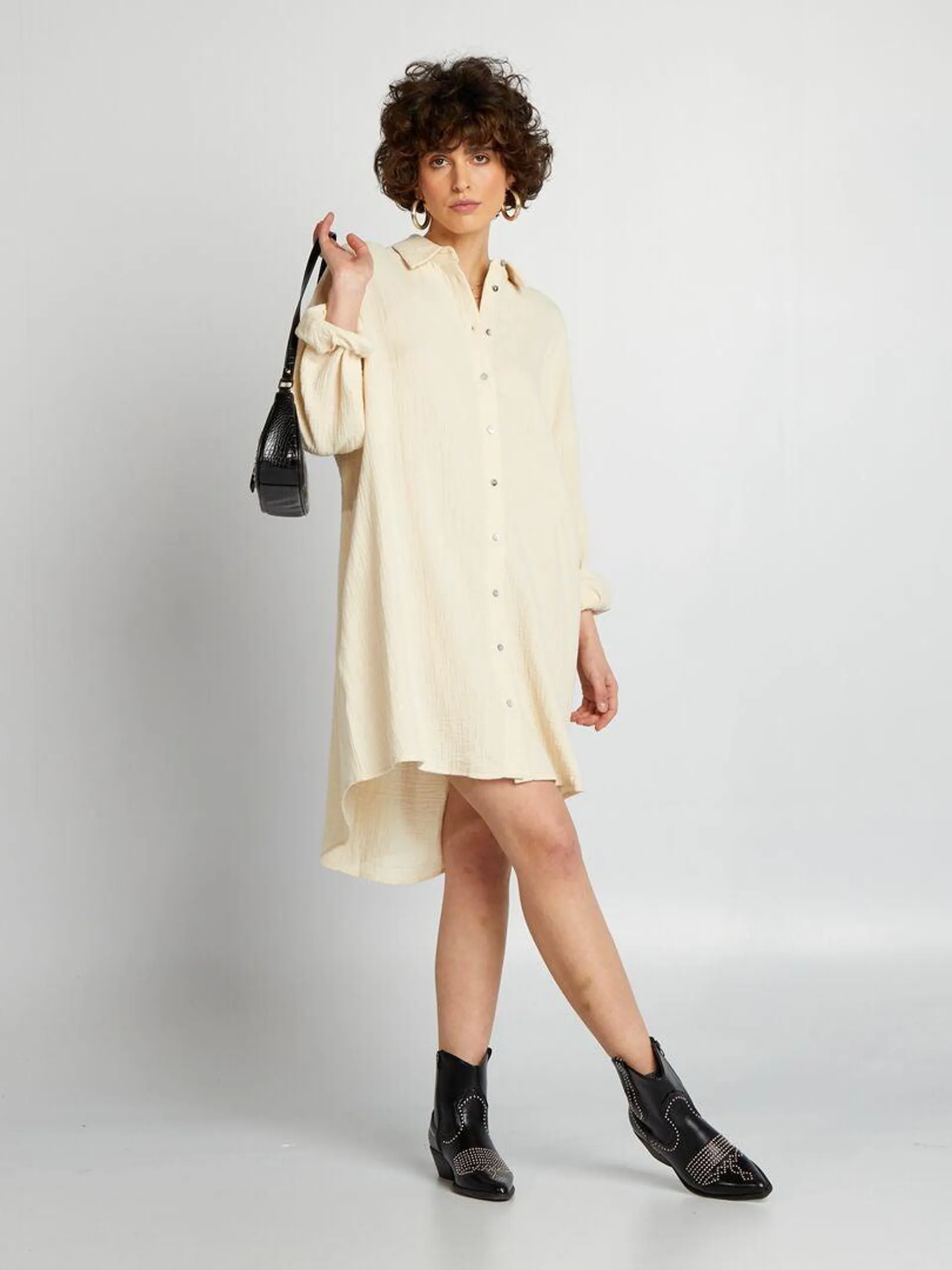 Chemise oversize en gaze de coton - Beige