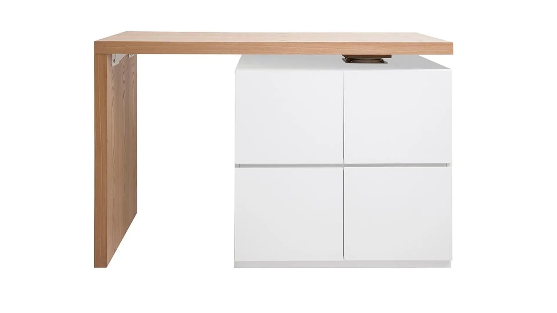 îlot - table de bar modulable avec rangement blanc mat et bois clair chêne L140-165 cm MAX