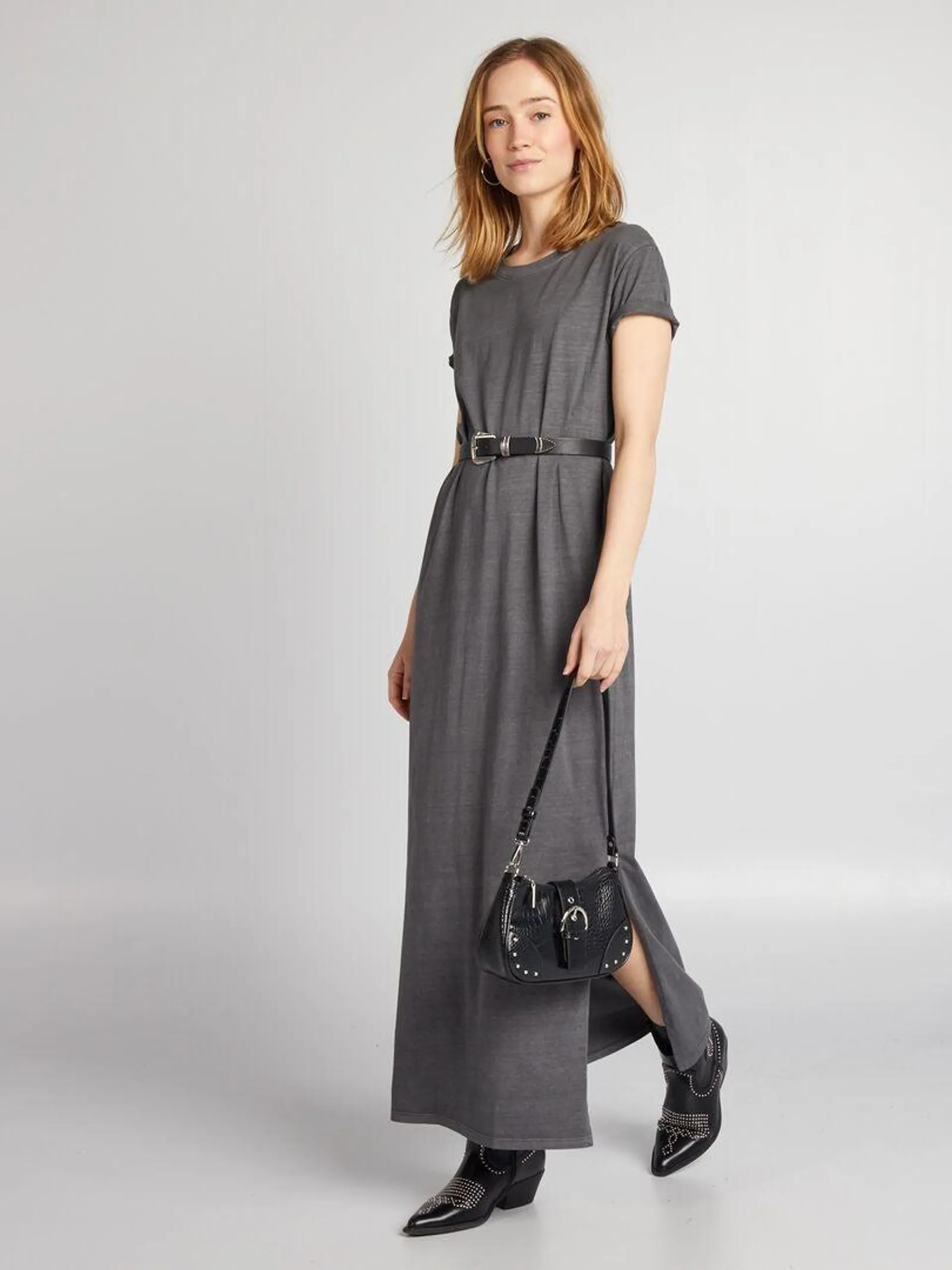 Robe T-shirt maxi - Gris anthracite